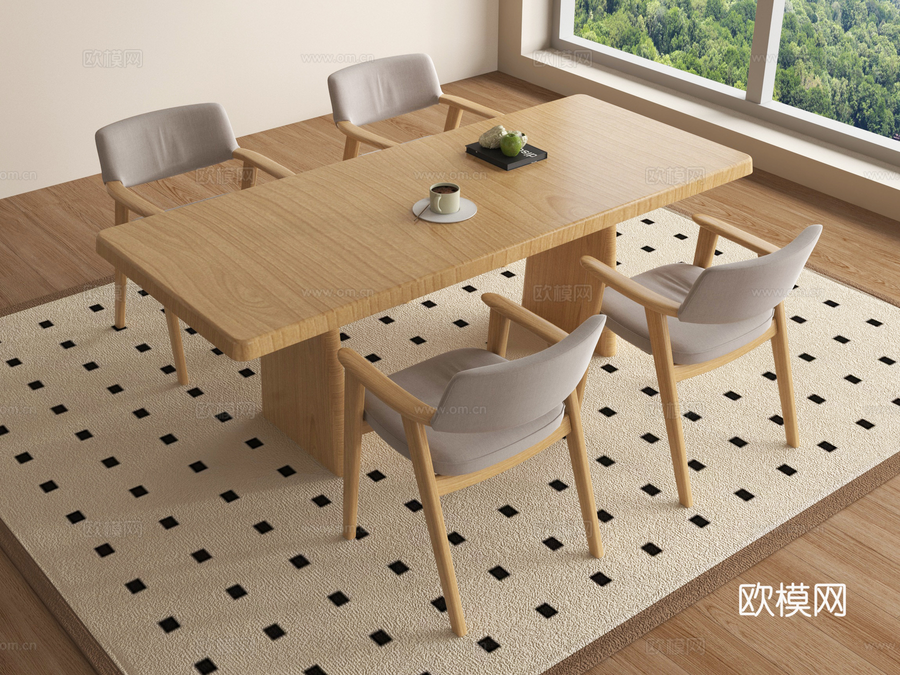 现代洽谈桌椅 休闲桌椅 实木餐桌椅su模型