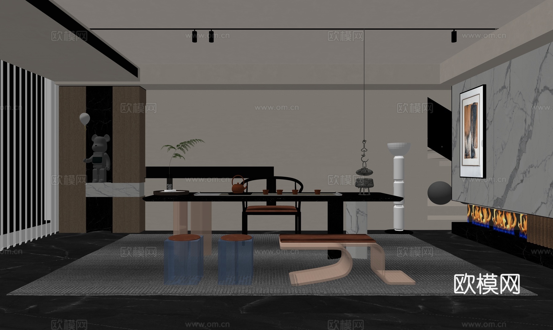 现代家居茶室su模型