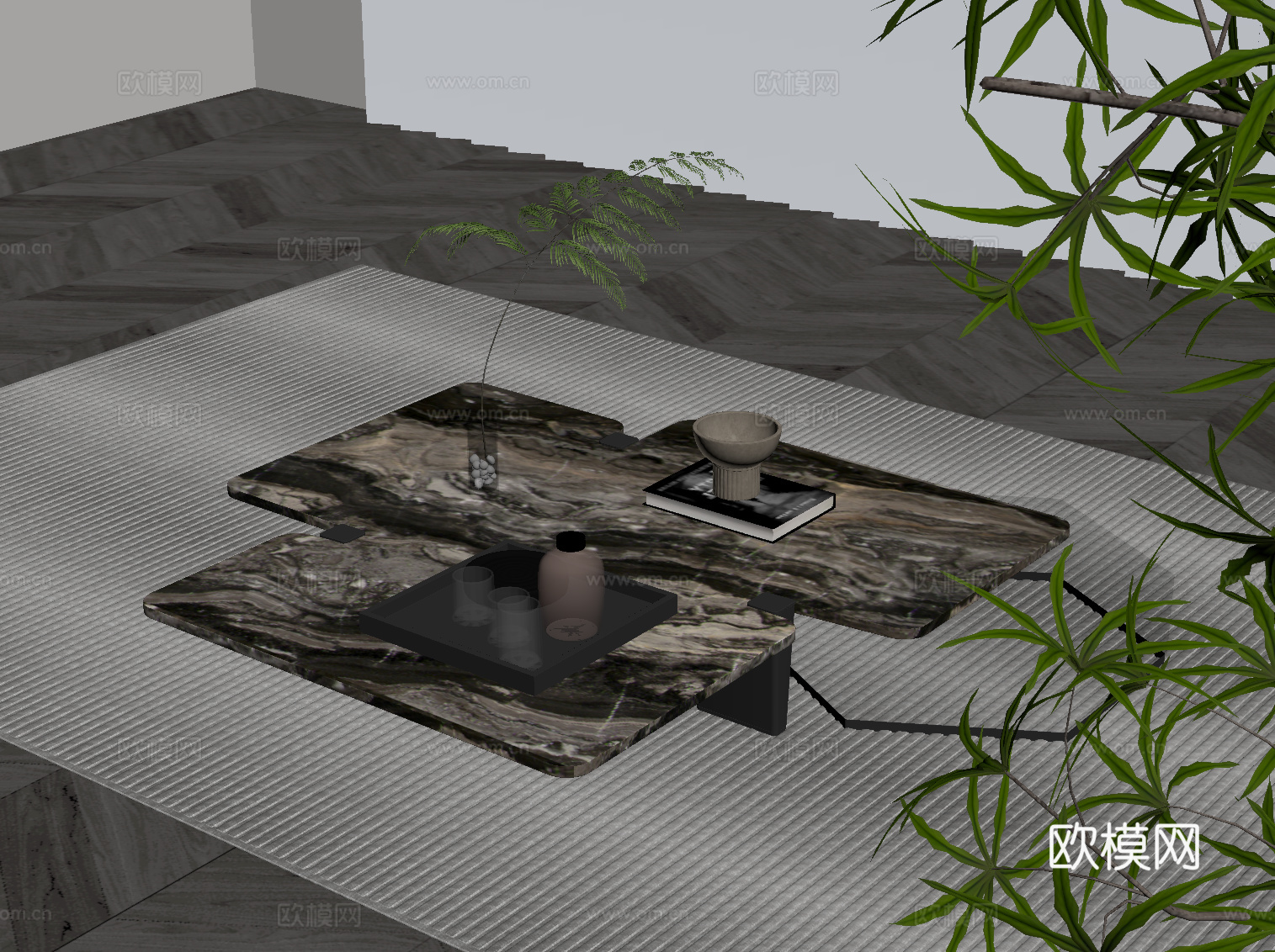 现代意式茶几su模型下载（渲染图2）