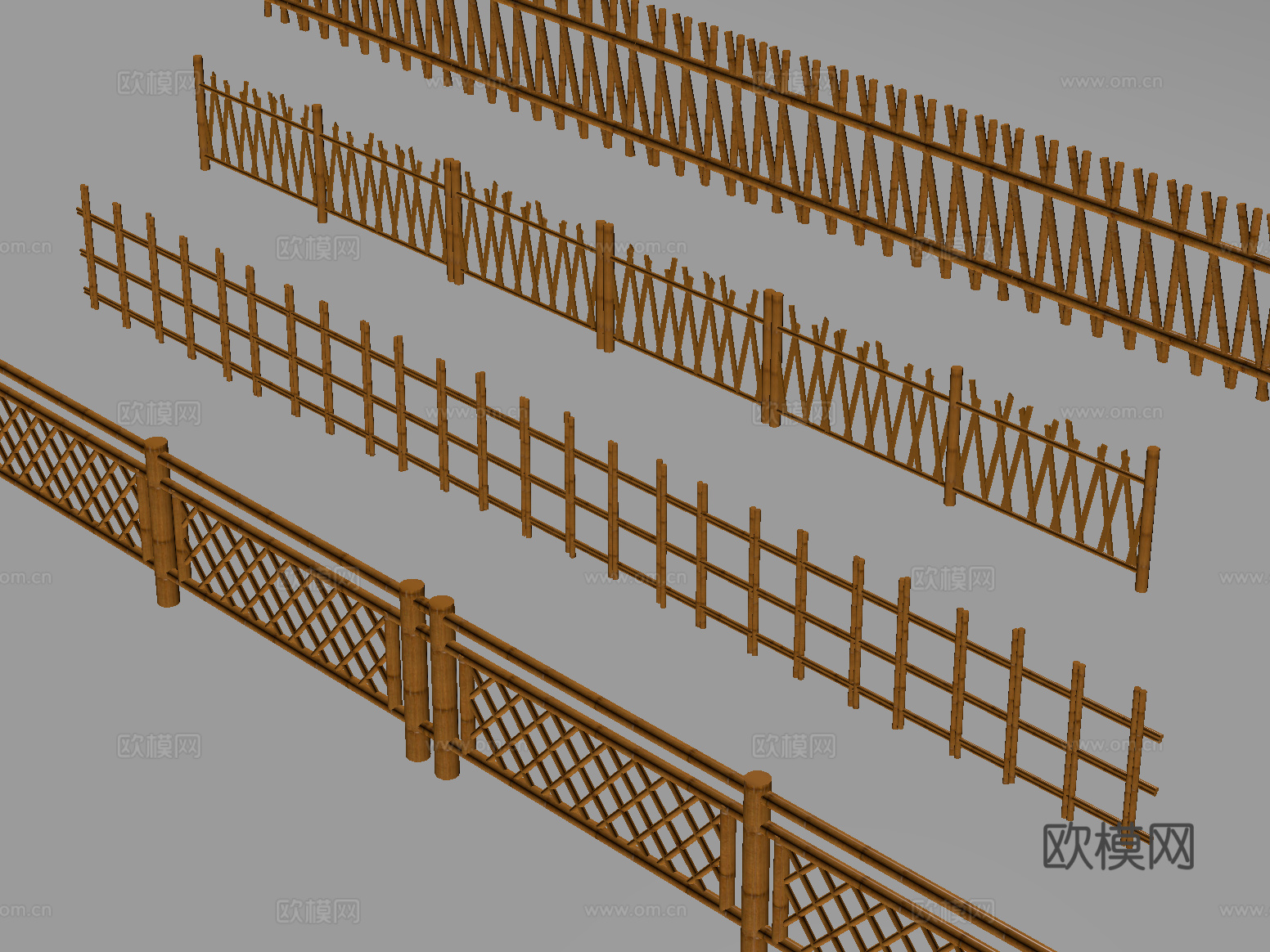 新中式护栏 围栏 木栏杆 木栅栏 竹栏su模型