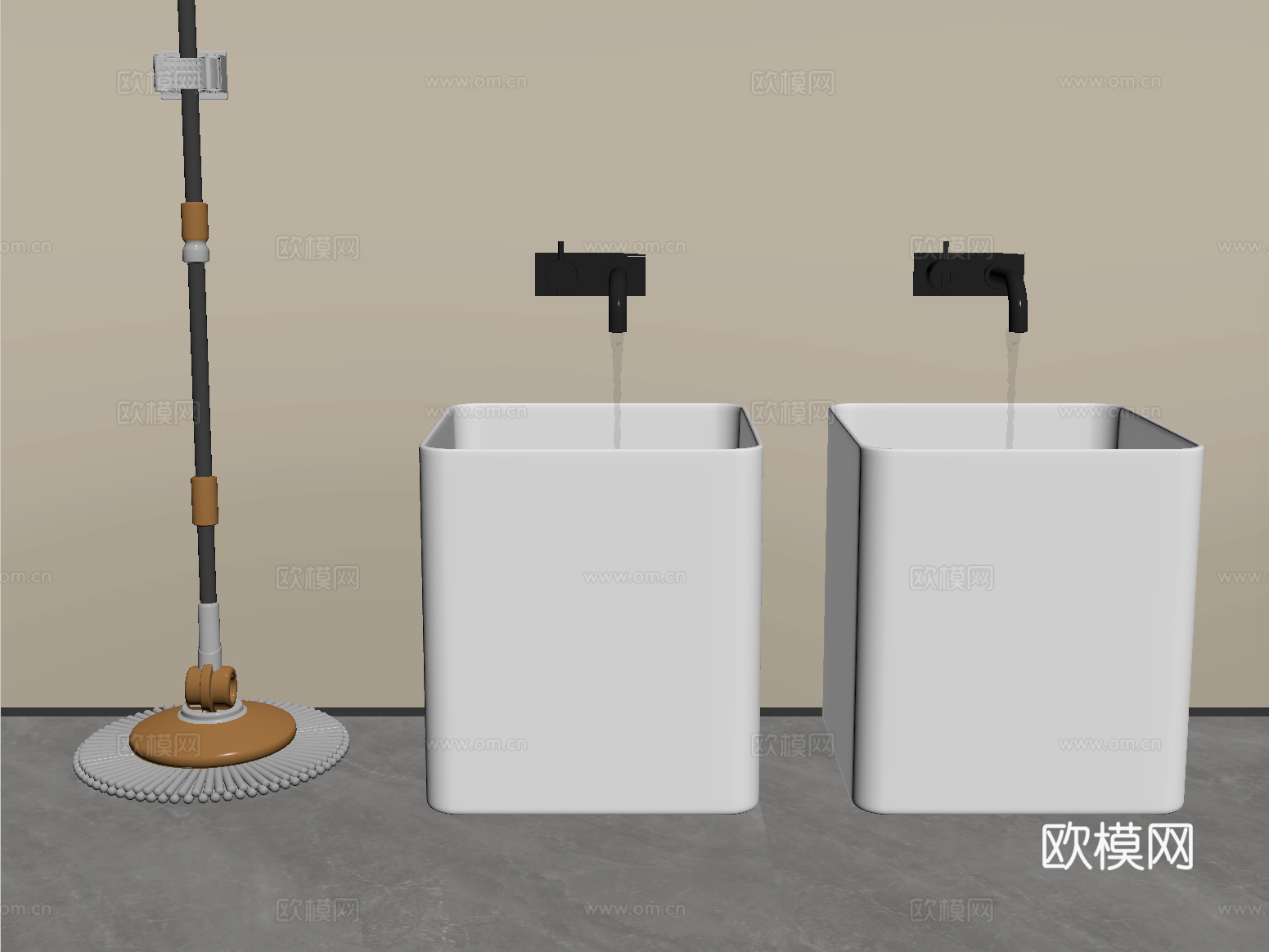现代拖把池 拖布池 墩布池 拖把su模型