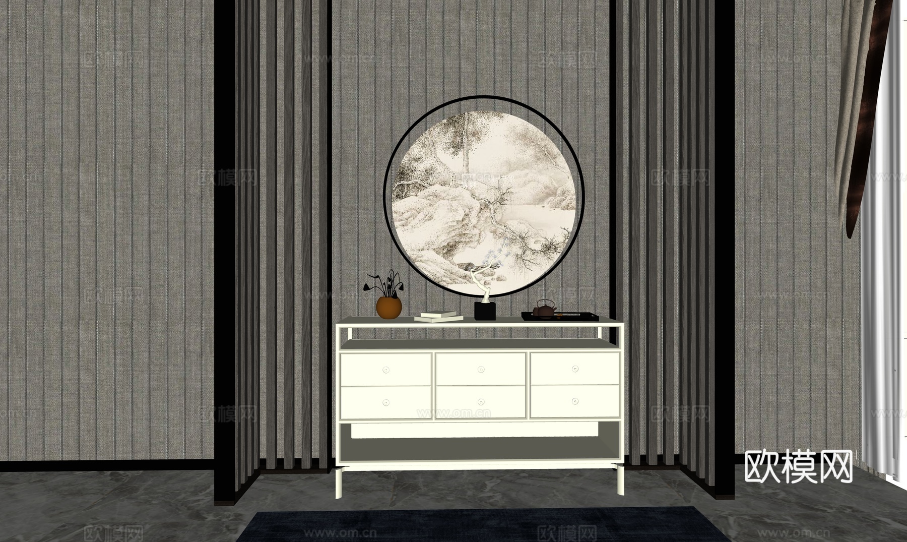 新中式端景柜su模型