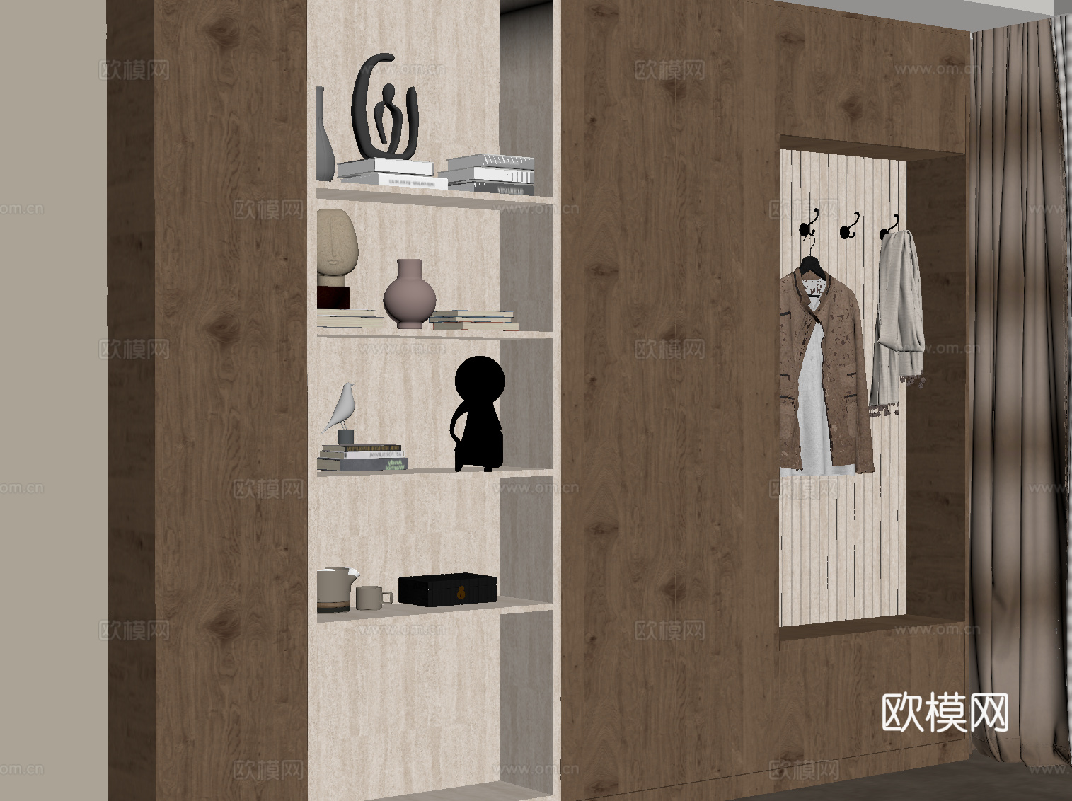 中古风玄关柜 入户边柜su模型