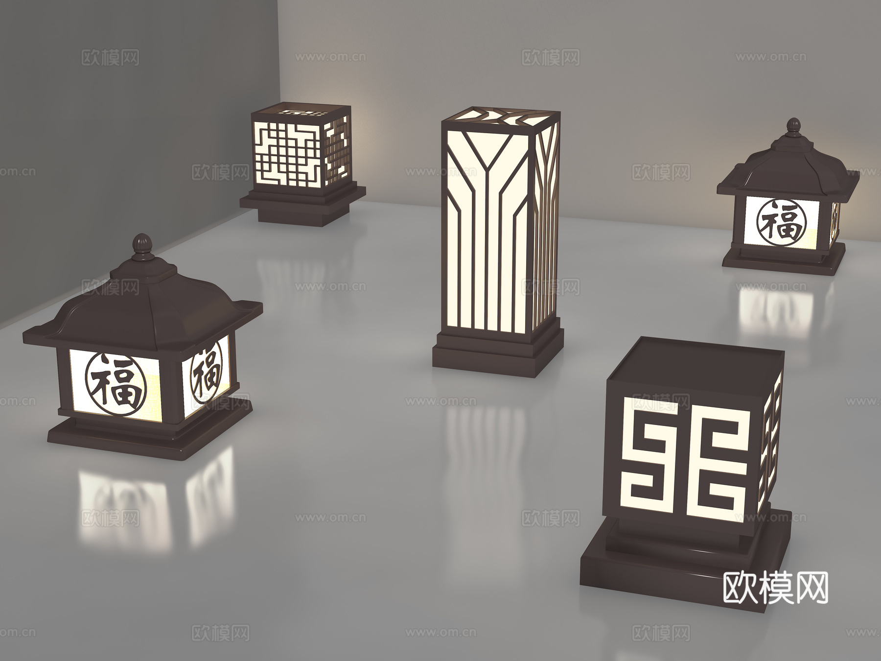 新中式 草坪灯 户外灯 景观灯su模型