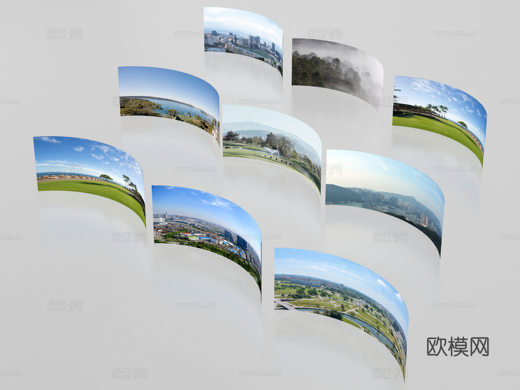 现代环绕背景 户外背景 城市植被环绕背景su模型