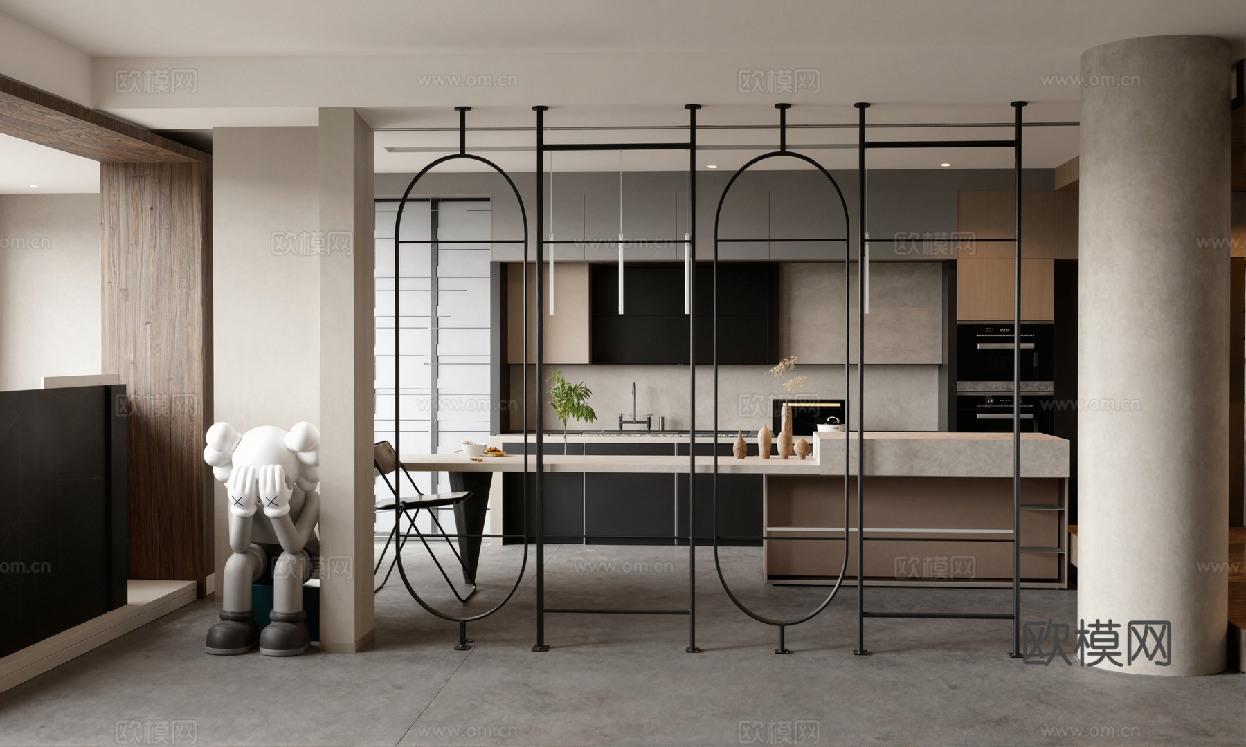 现代开放式厨房su模型下载（渲染图1）