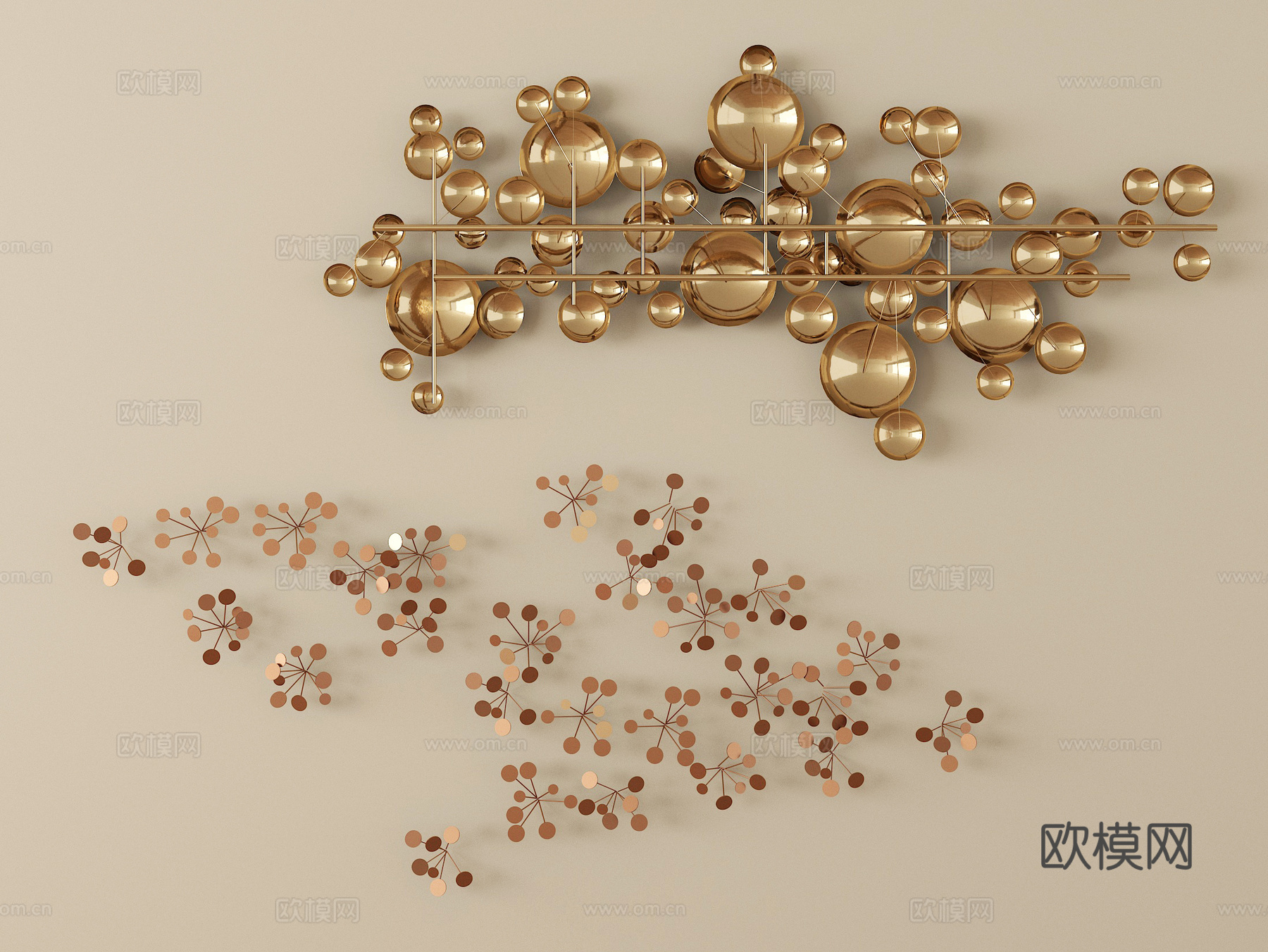 现代轻奢墙饰组合  立体墙饰su模型