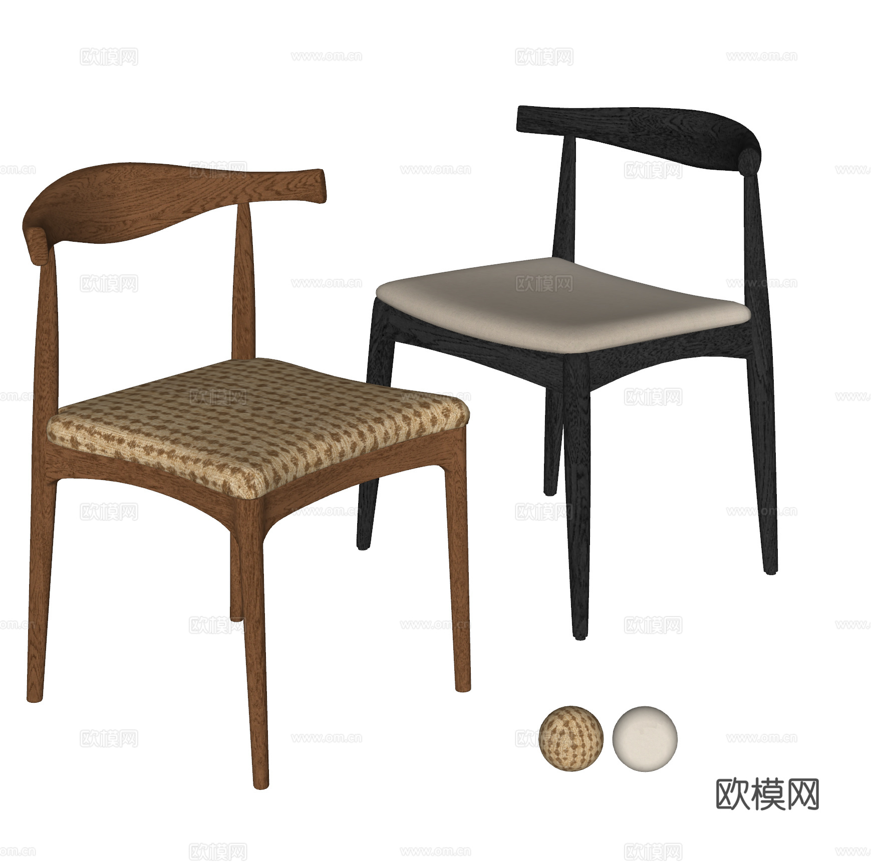 侘寂中古风餐椅组合 单椅 木椅 休闲椅 布艺单椅su模型