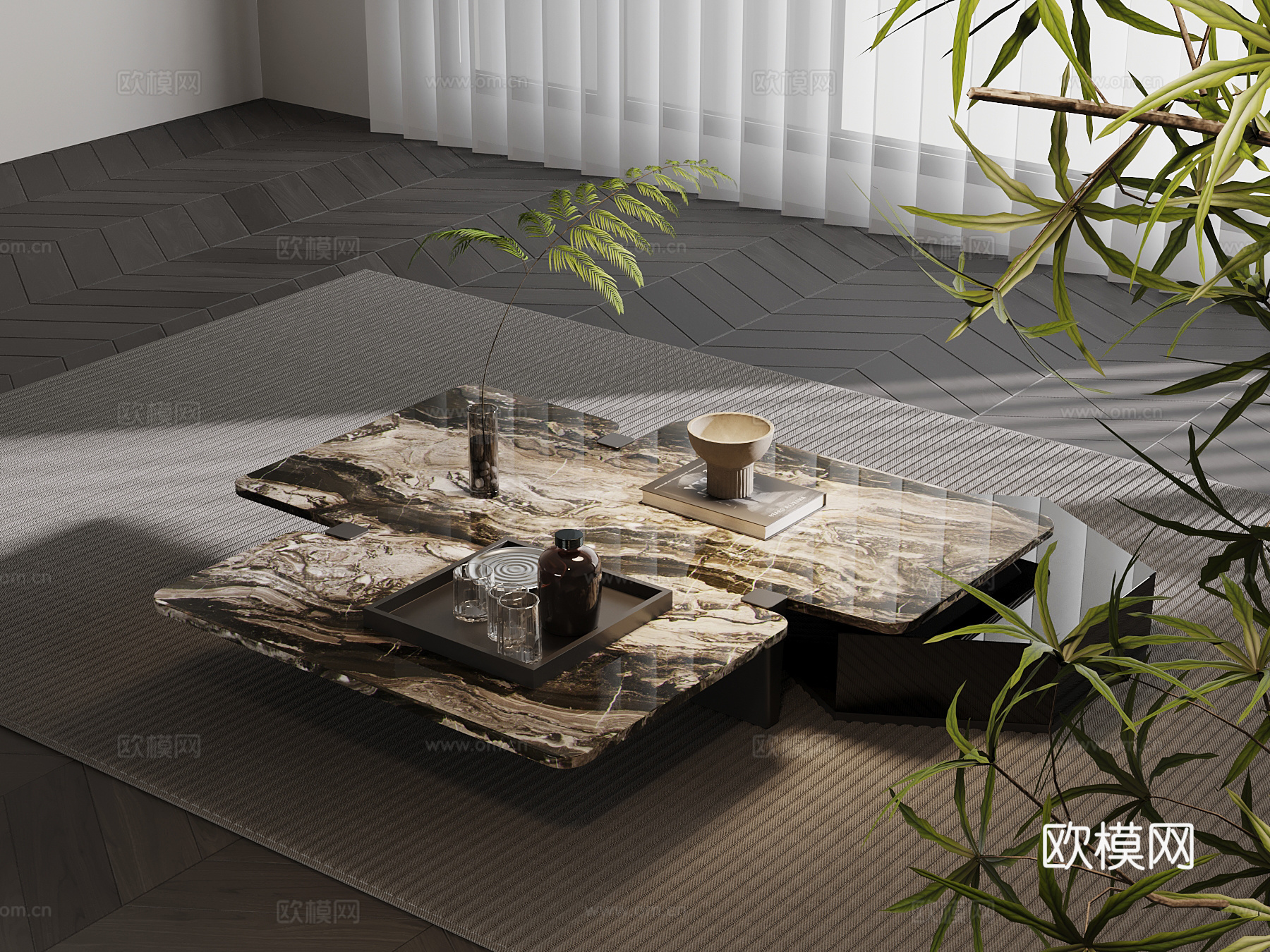 现代意式茶几su模型下载（渲染图1）