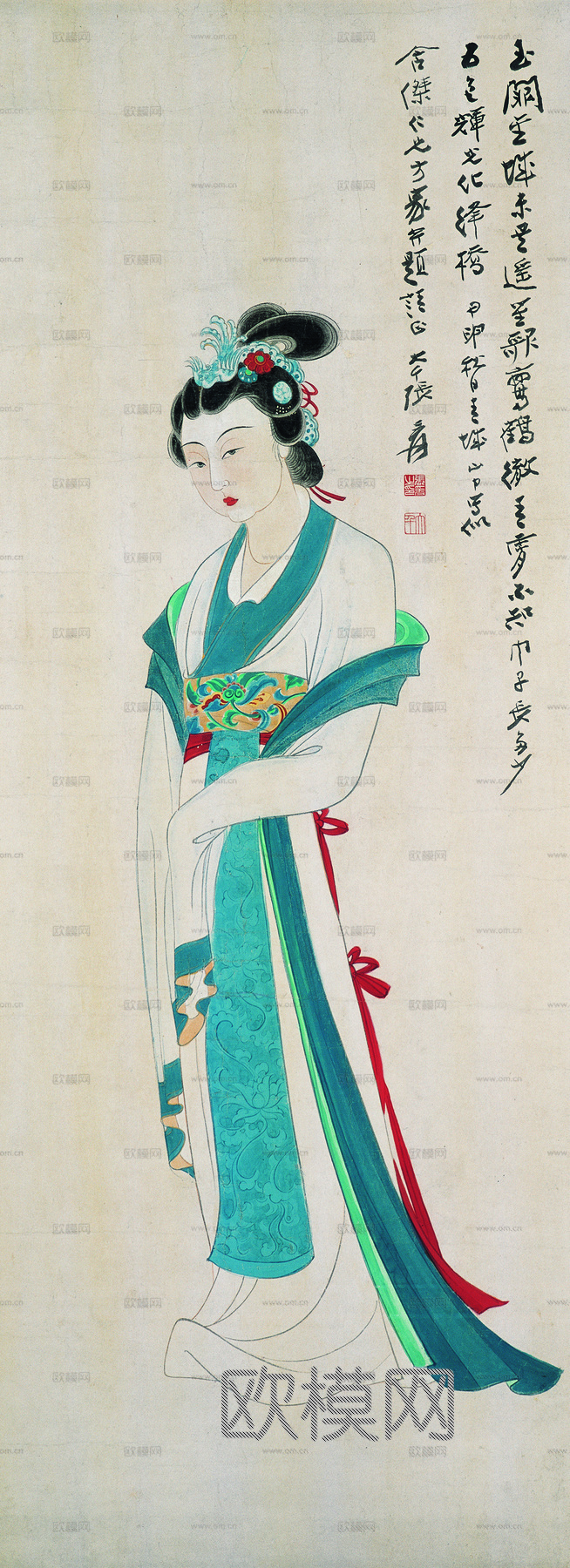 张大千绘画作品，中国近现代水墨画，写意水墨画 人物图