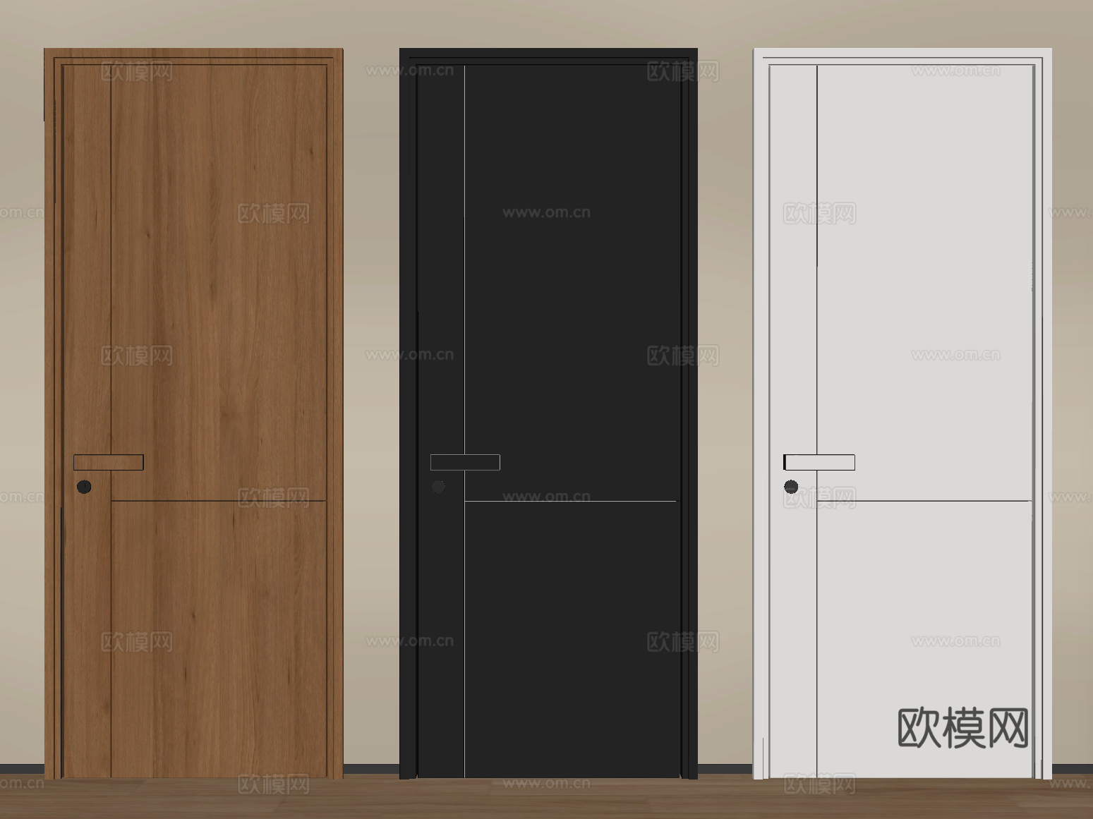 现代单开门 卧室门 平开门 木门su模型