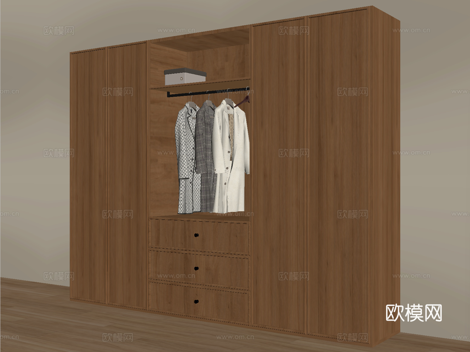 现代衣柜 木材 开放式衣柜su模型