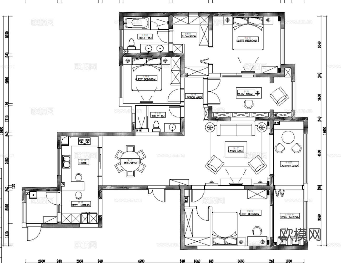 10套美式古典风格住宅样板间别墅大平层CAD施工图附效果图实cad施工图