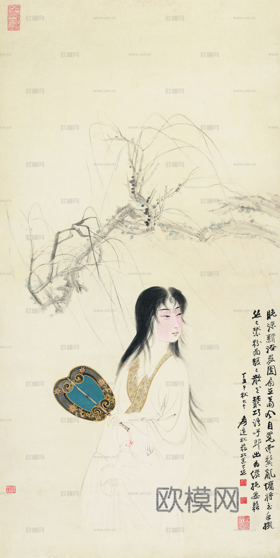 张大千绘画作品，中国近现代水墨画，写意水墨画新浴纸本