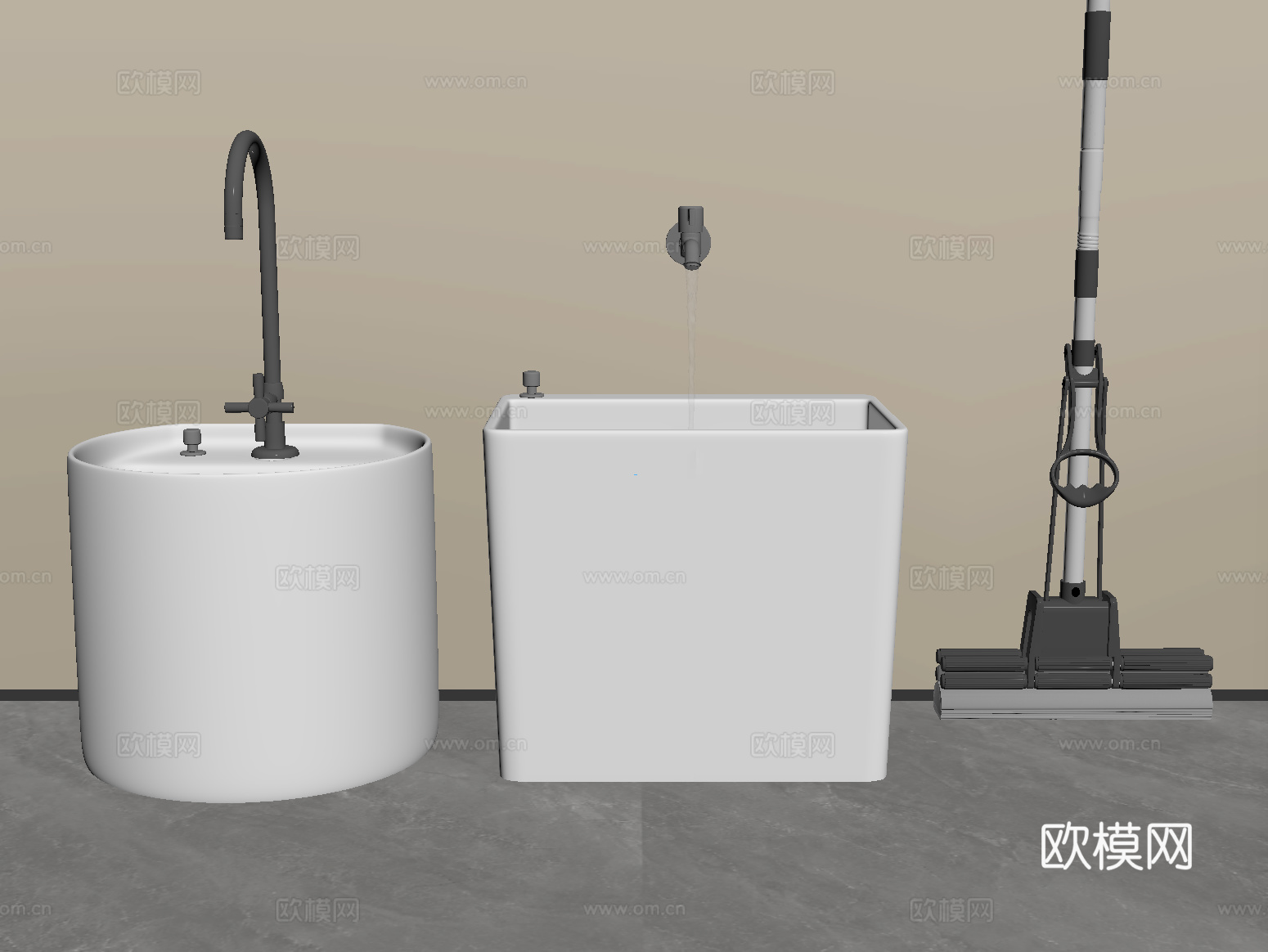 现代拖把池 拖布池 墩布池 拖把su模型