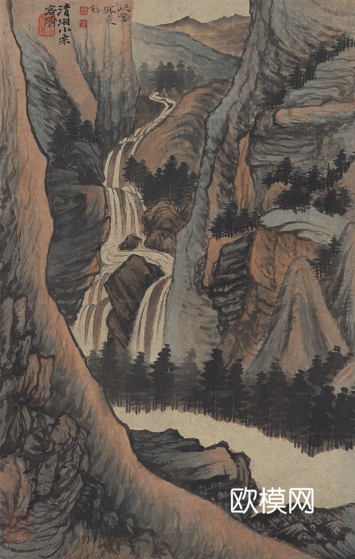 张大千绘画作品，中国近现代水墨画，写意水墨画峡意雾边动下载