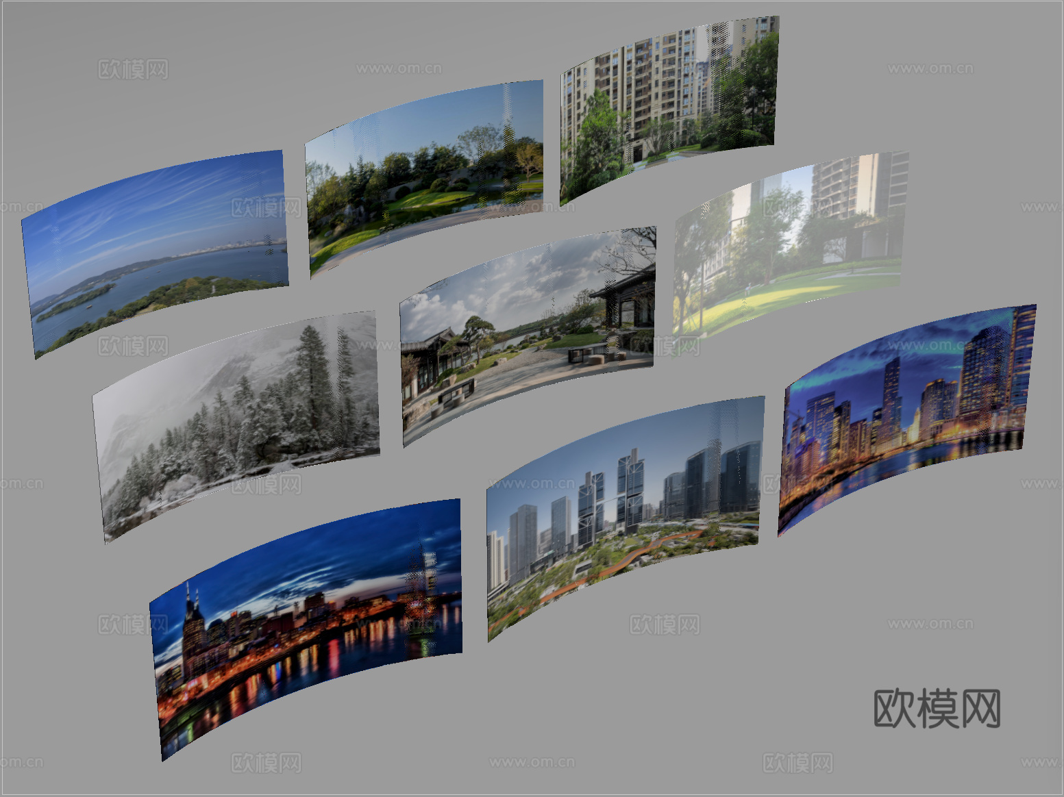 现代环绕背景 户外背景 城市植被环绕背景su模型下载（渲染图2）