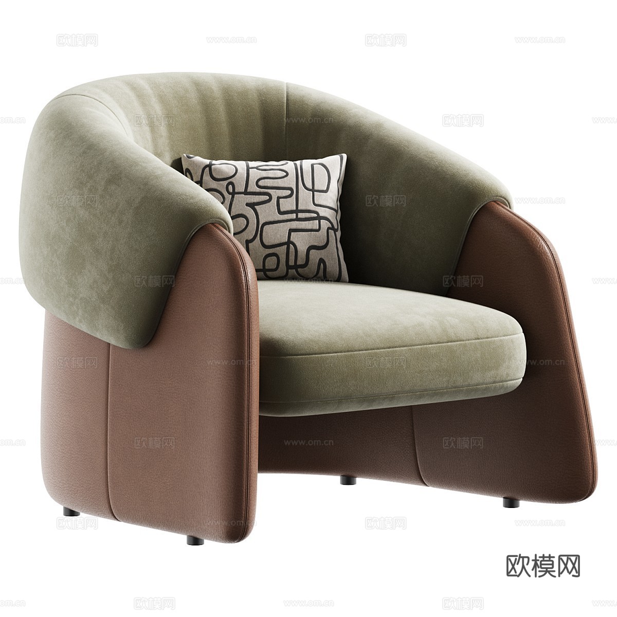 现代意式布艺皮革扶手椅3d模型下载（渲染图4）