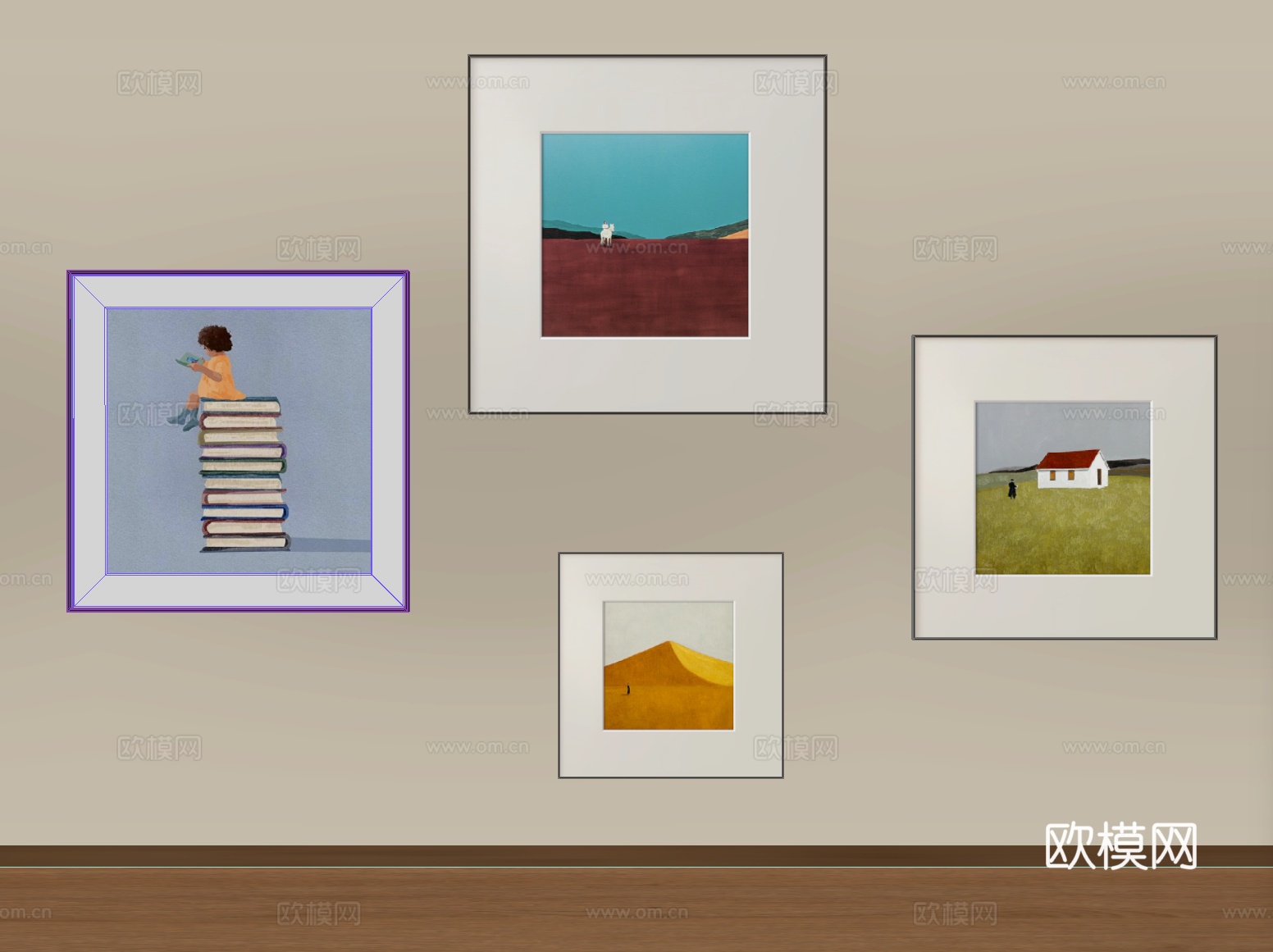 现代挂画组合 儿童挂画 装饰画su模型