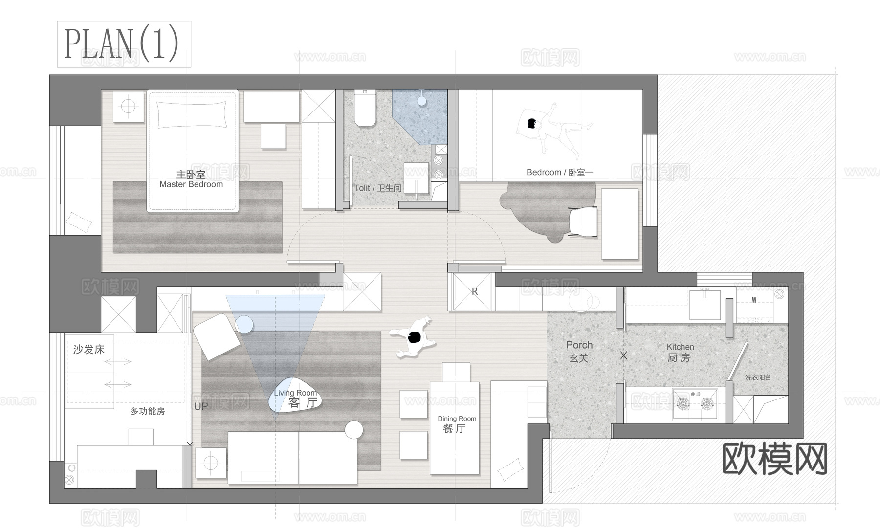 73㎡家装平面方案 彩平图cad施工图