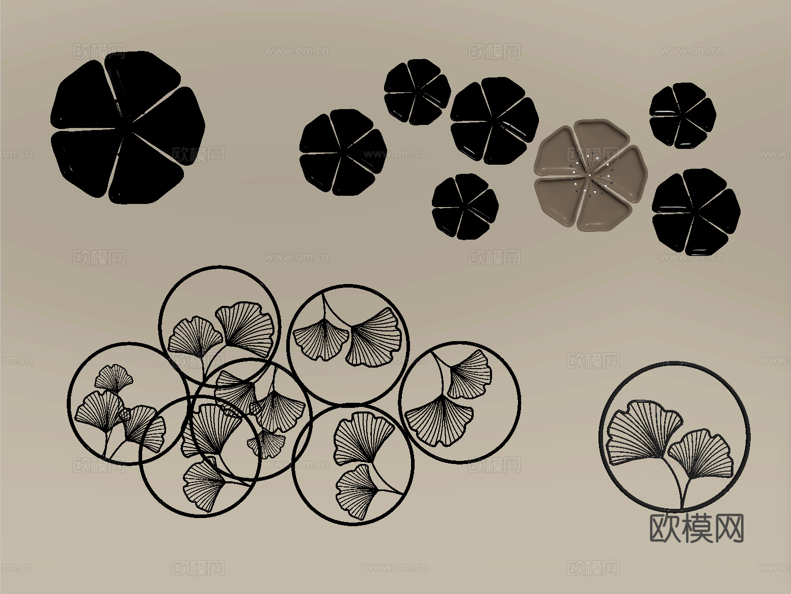 新中式墙饰挂件 立体墙饰su模型