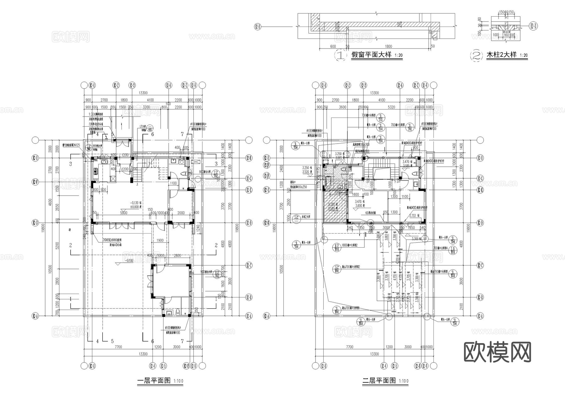 两层民宿建筑施工图cad施工图