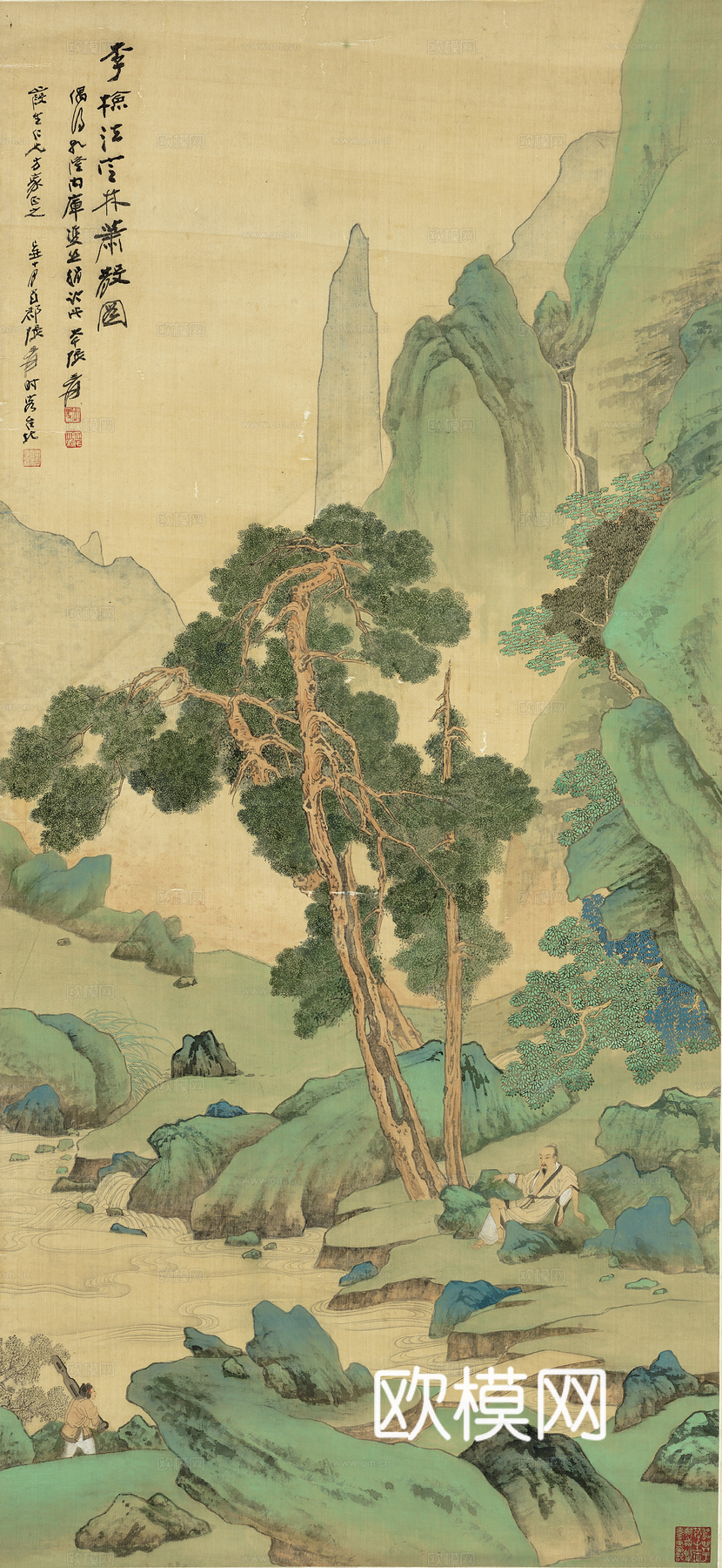 张大千绘画作品，中国近现代水墨画，写意水墨画李检法定林萧散图下载