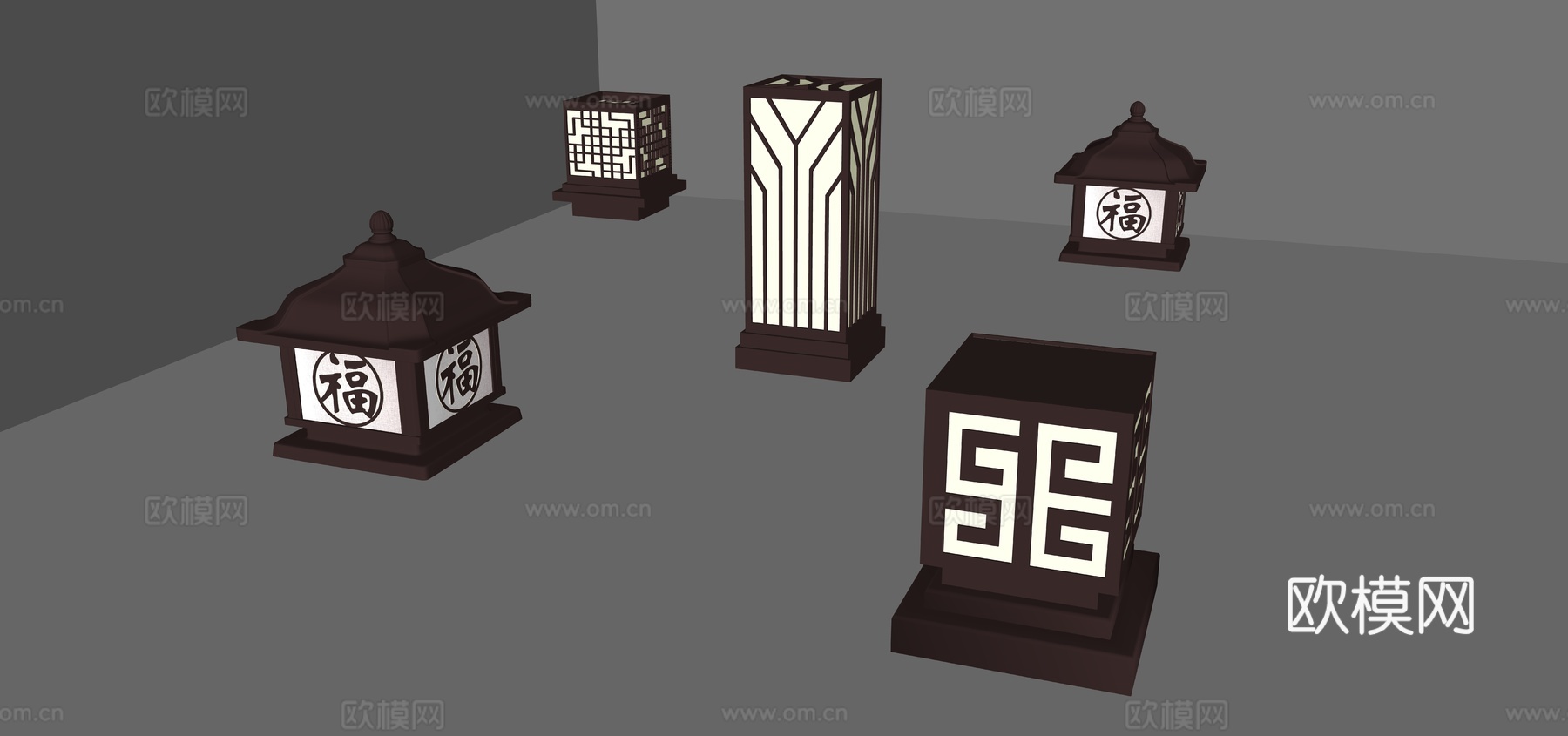 新中式 草坪灯 户外灯 景观灯su模型