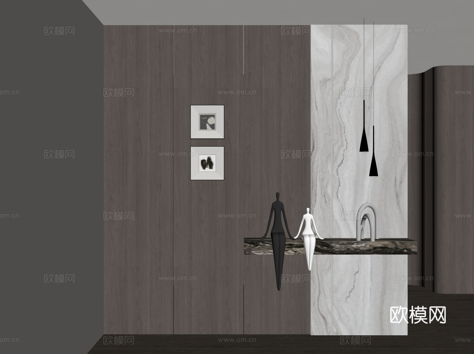 意式玄关 入户装饰隔断su模型