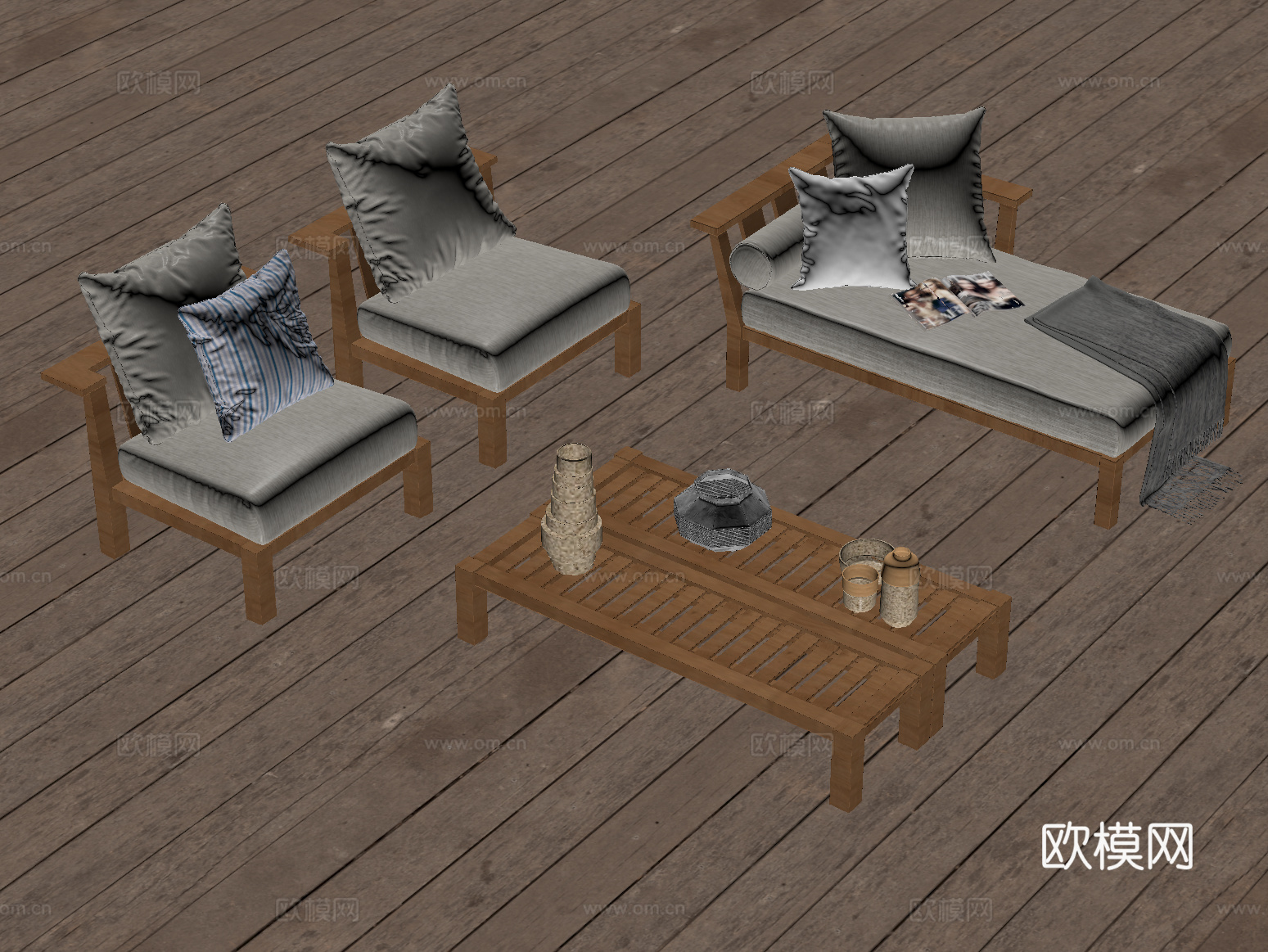 侘寂风沙发组合 户外沙发 单人沙发 围炉煮茶su模型