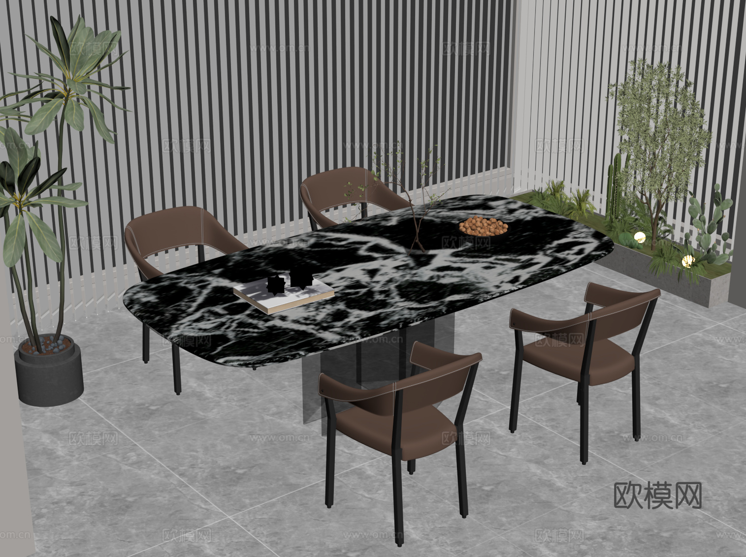 现代意式餐桌椅 意式极简餐桌su模型