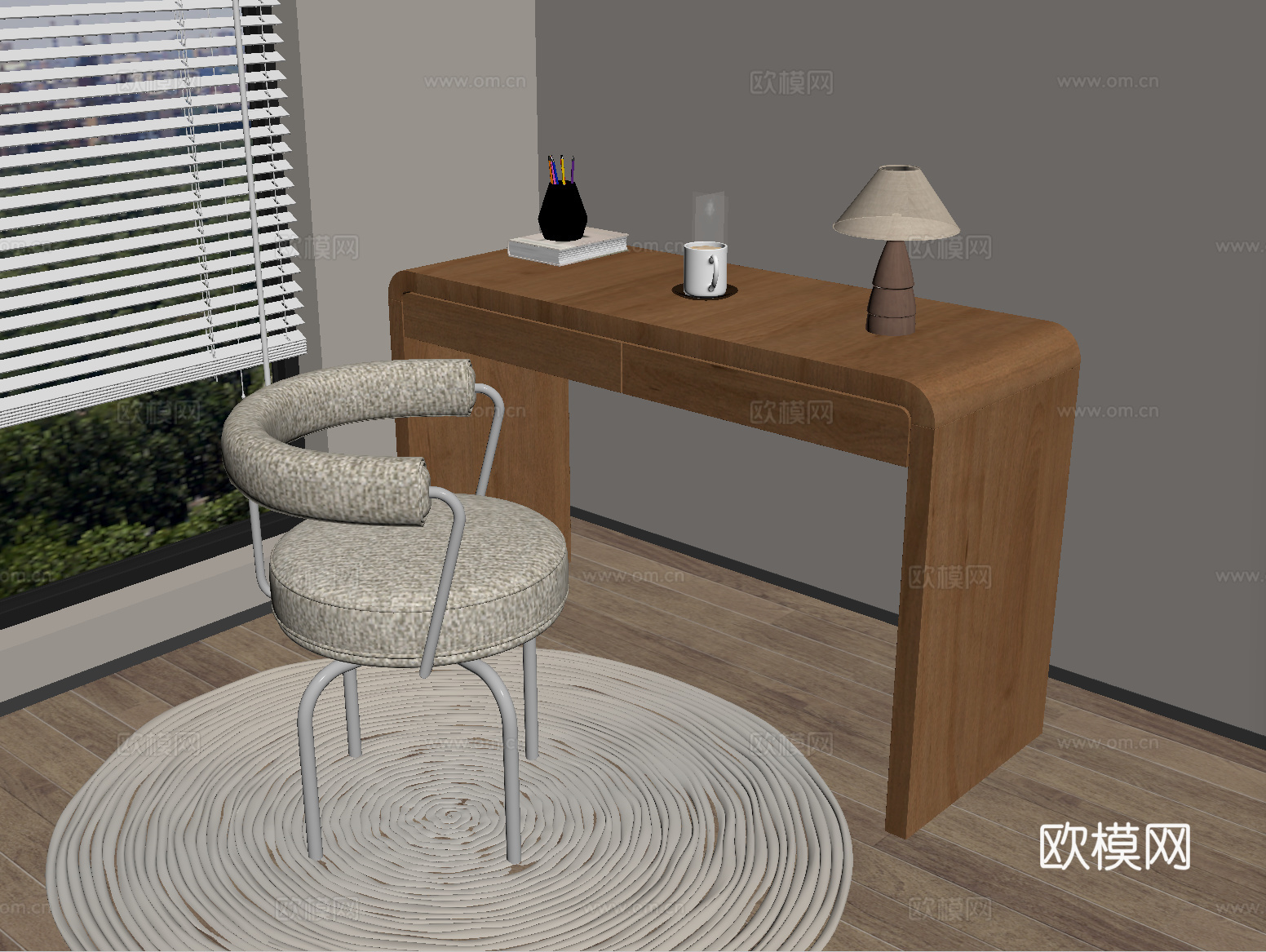 现代书桌椅组合 儿童书桌椅su模型