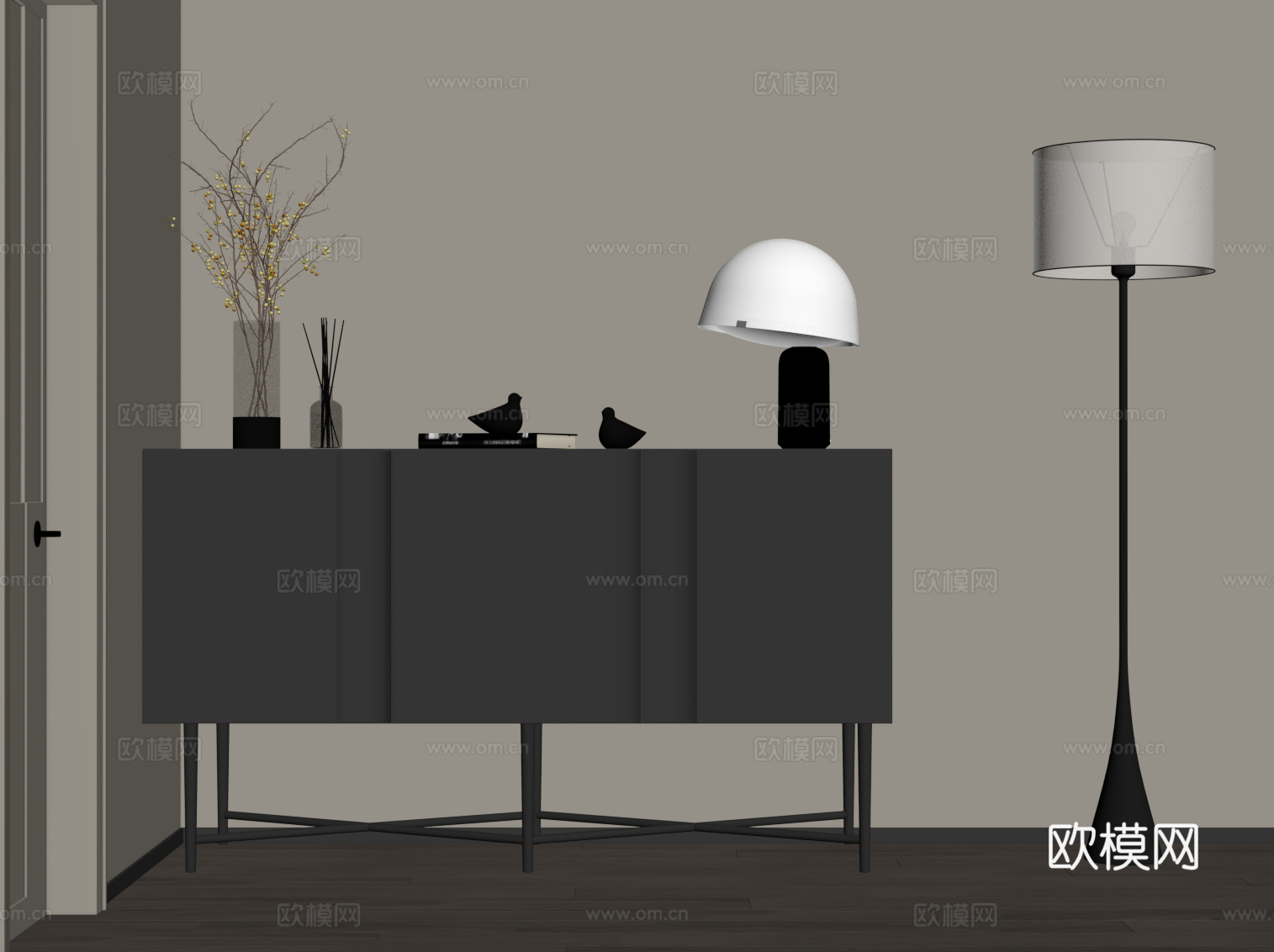 现代玄关柜 边柜su模型下载（渲染图2）