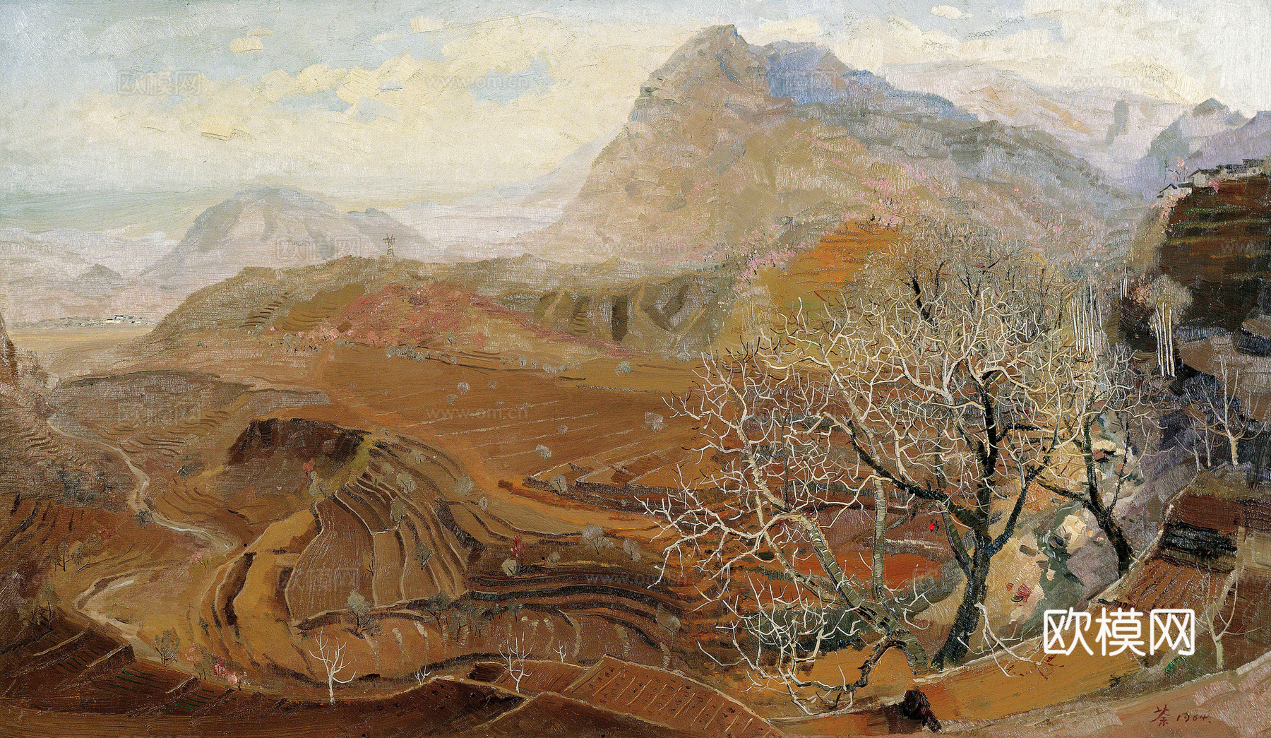 吴冠中绘画作品，写意水墨画，近现代水墨画，写意江南古镇水墨画下载