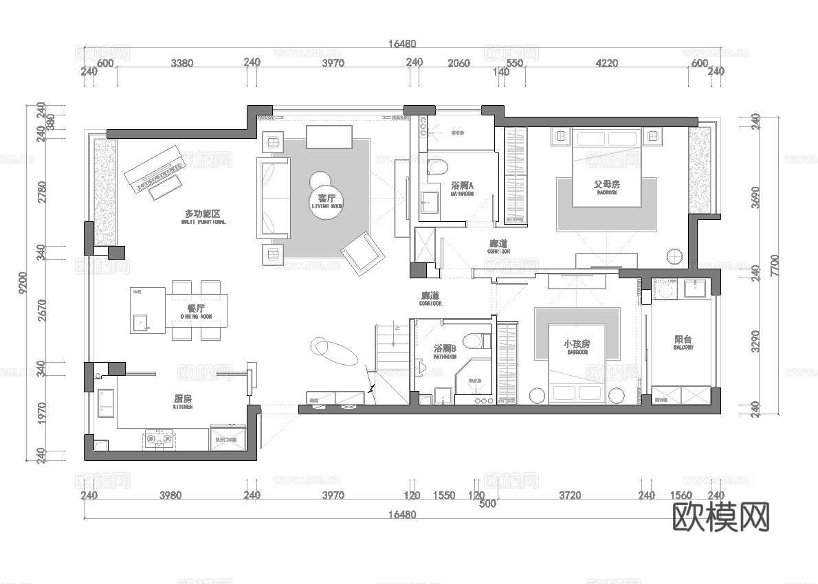 轻奢大平层 样板间 最新全套施工图 效果图合集cad施工图