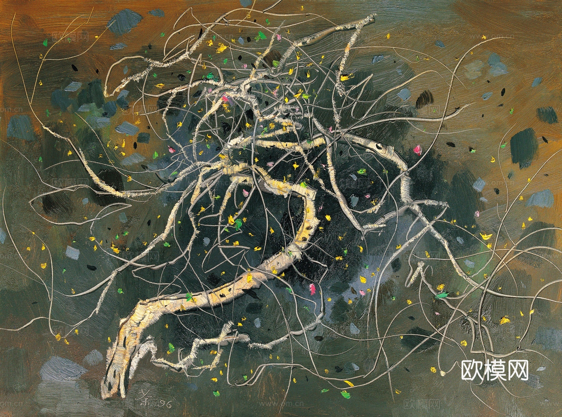 吴冠中绘画作品，写意水墨画，近现代水墨画，写意江南古镇水墨画下载