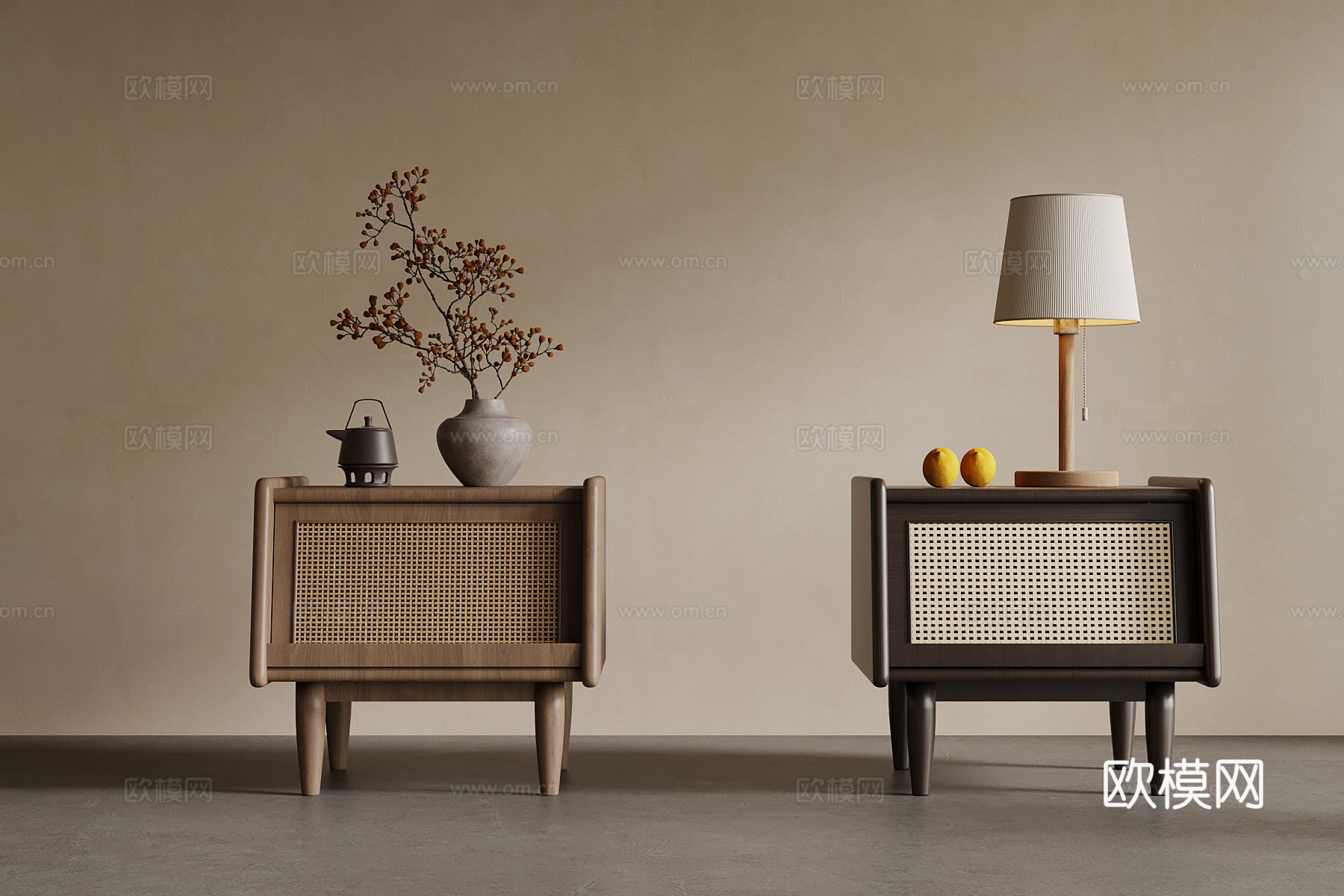 新中式床头柜 实木床头柜su模型