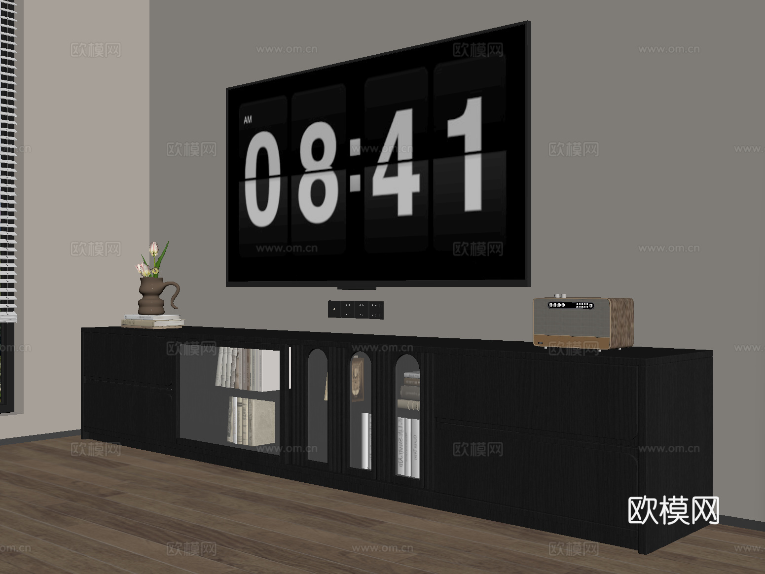 法式电视柜 电视 摆件su模型