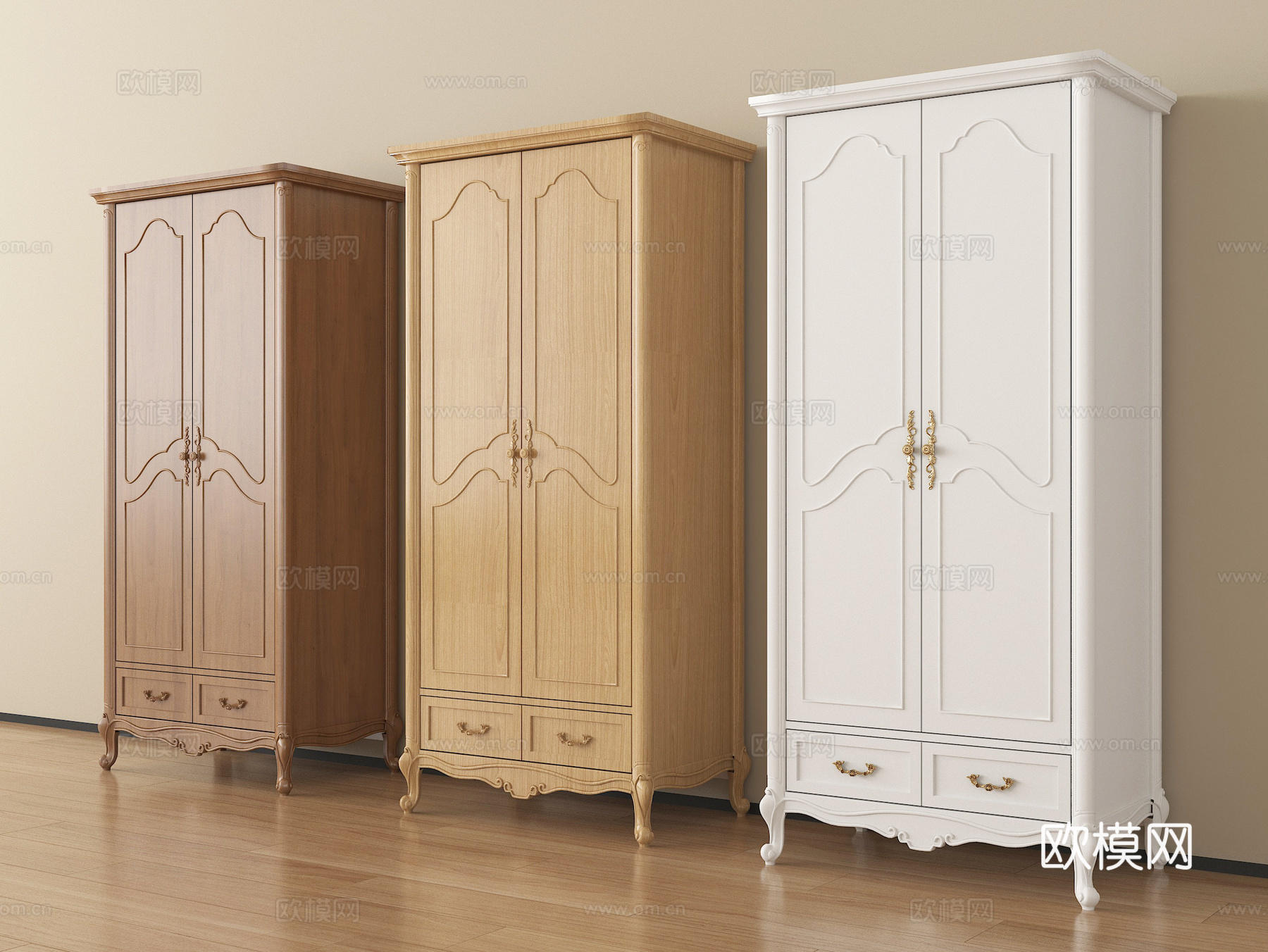 法式衣柜 木材  高柜su模型