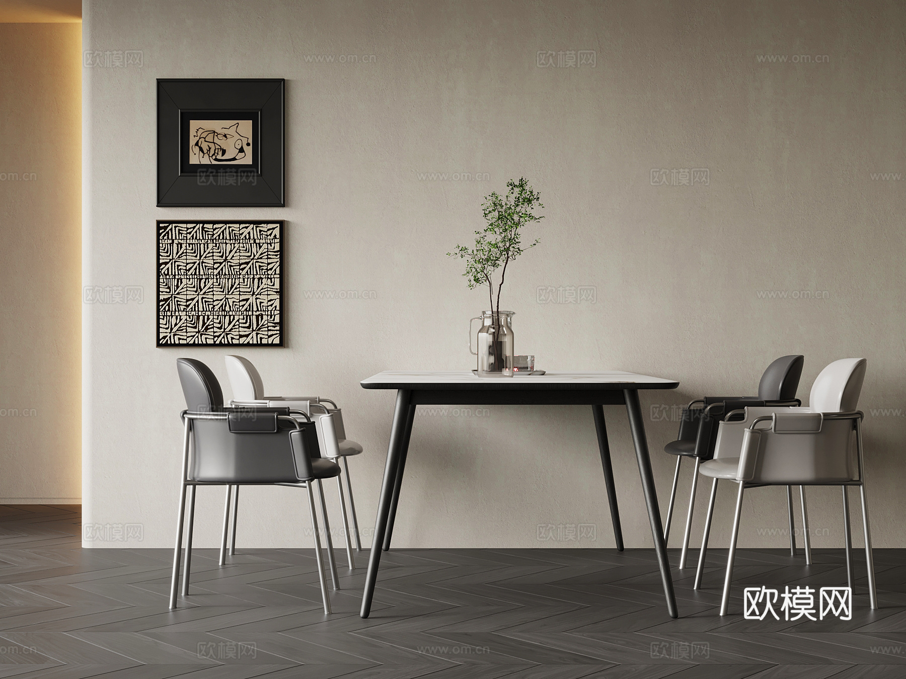 现代意式餐桌椅su模型