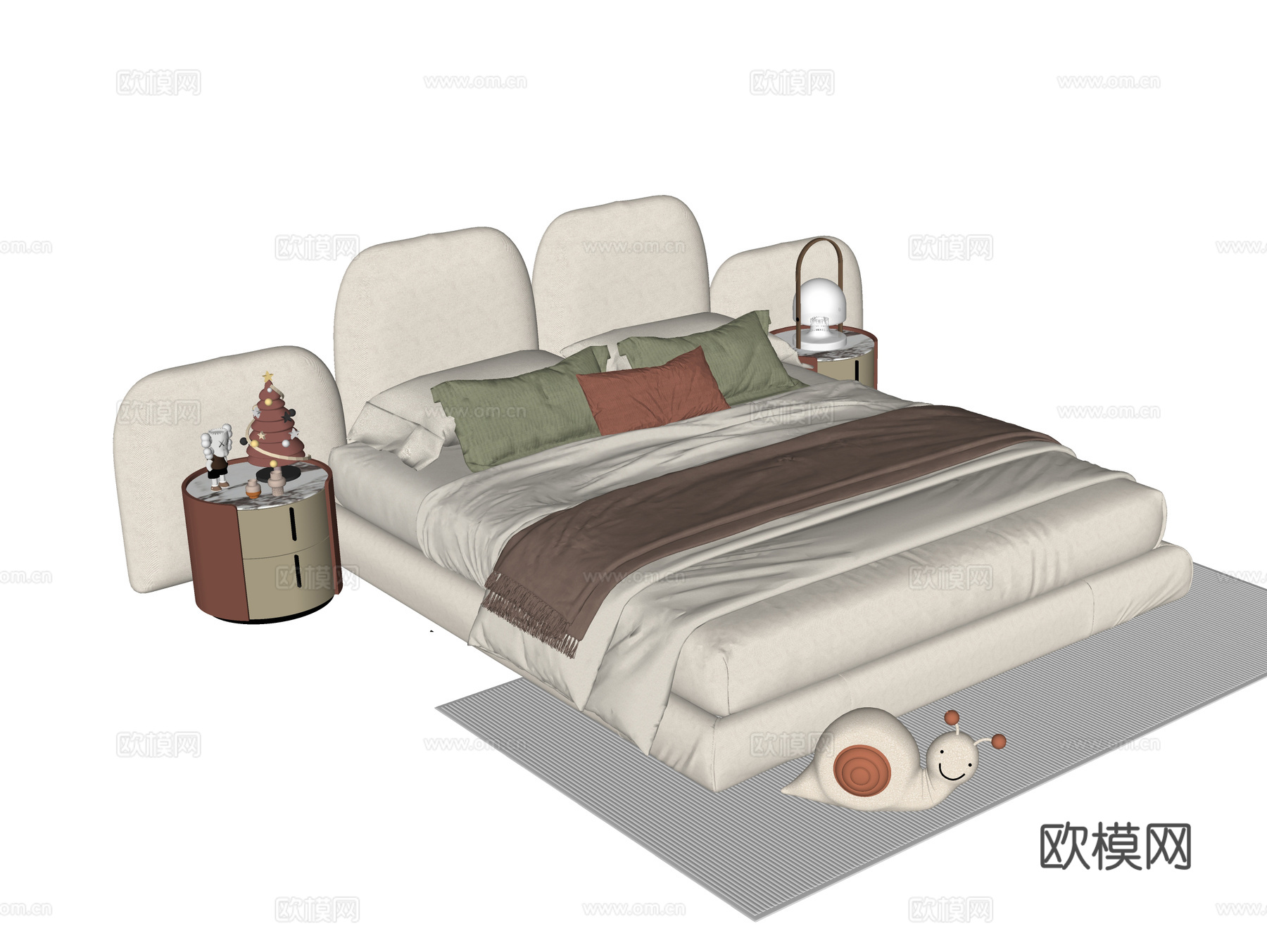 现代儿童床 儿童床头柜su模型
