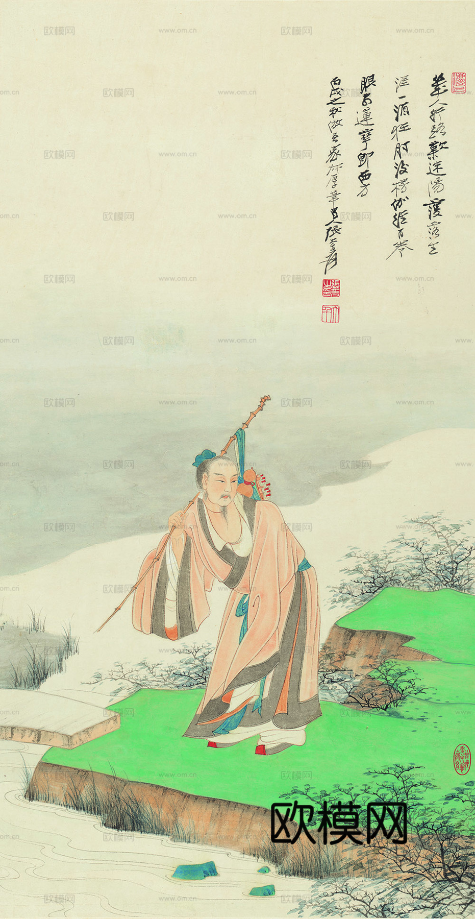 张大千绘画作品，中国近现代水墨画，写意水墨画仗经图纸本