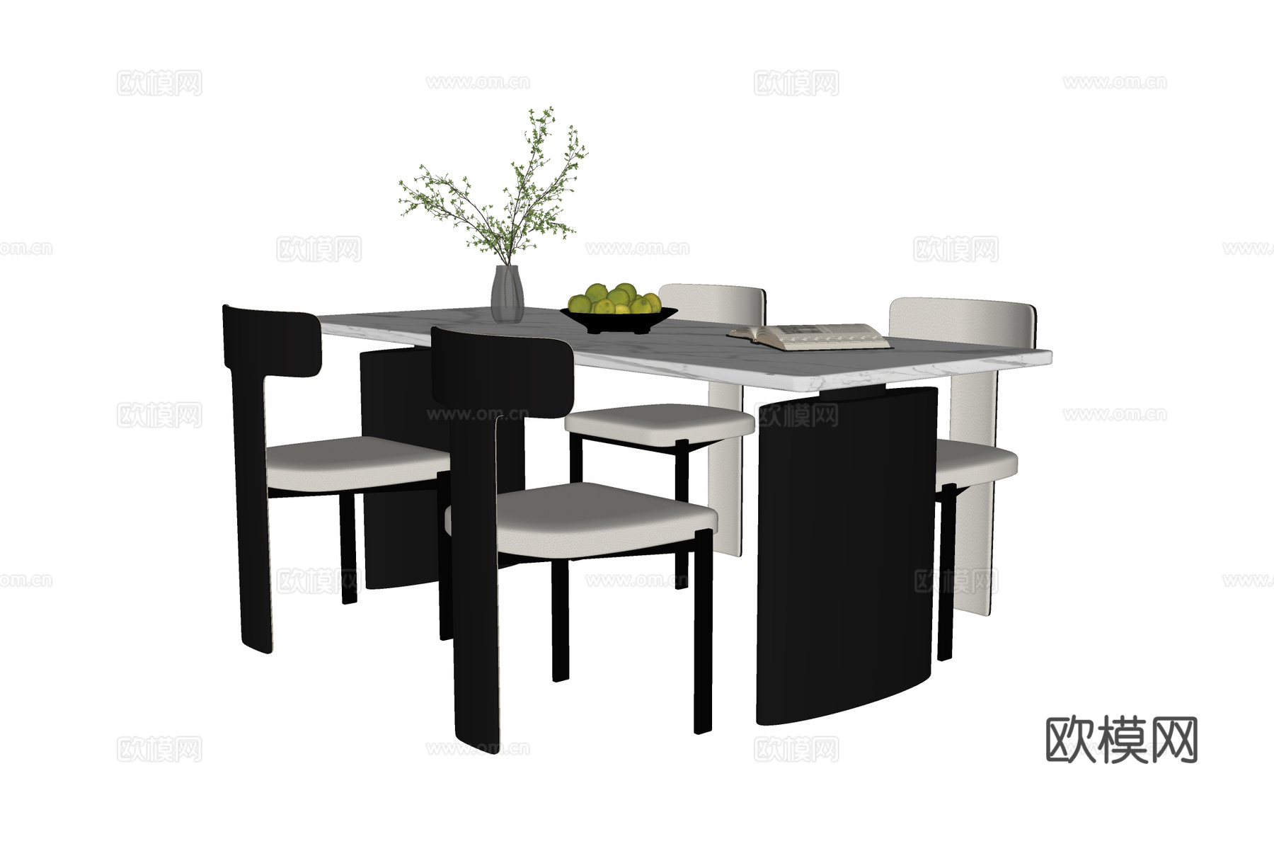 现代餐桌椅su模型下载（渲染图2）