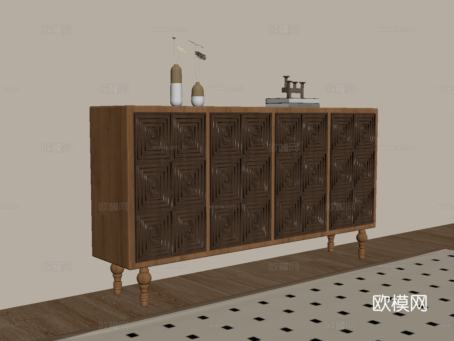 法式复古玄关柜 边柜 储物柜 装饰柜su模型
