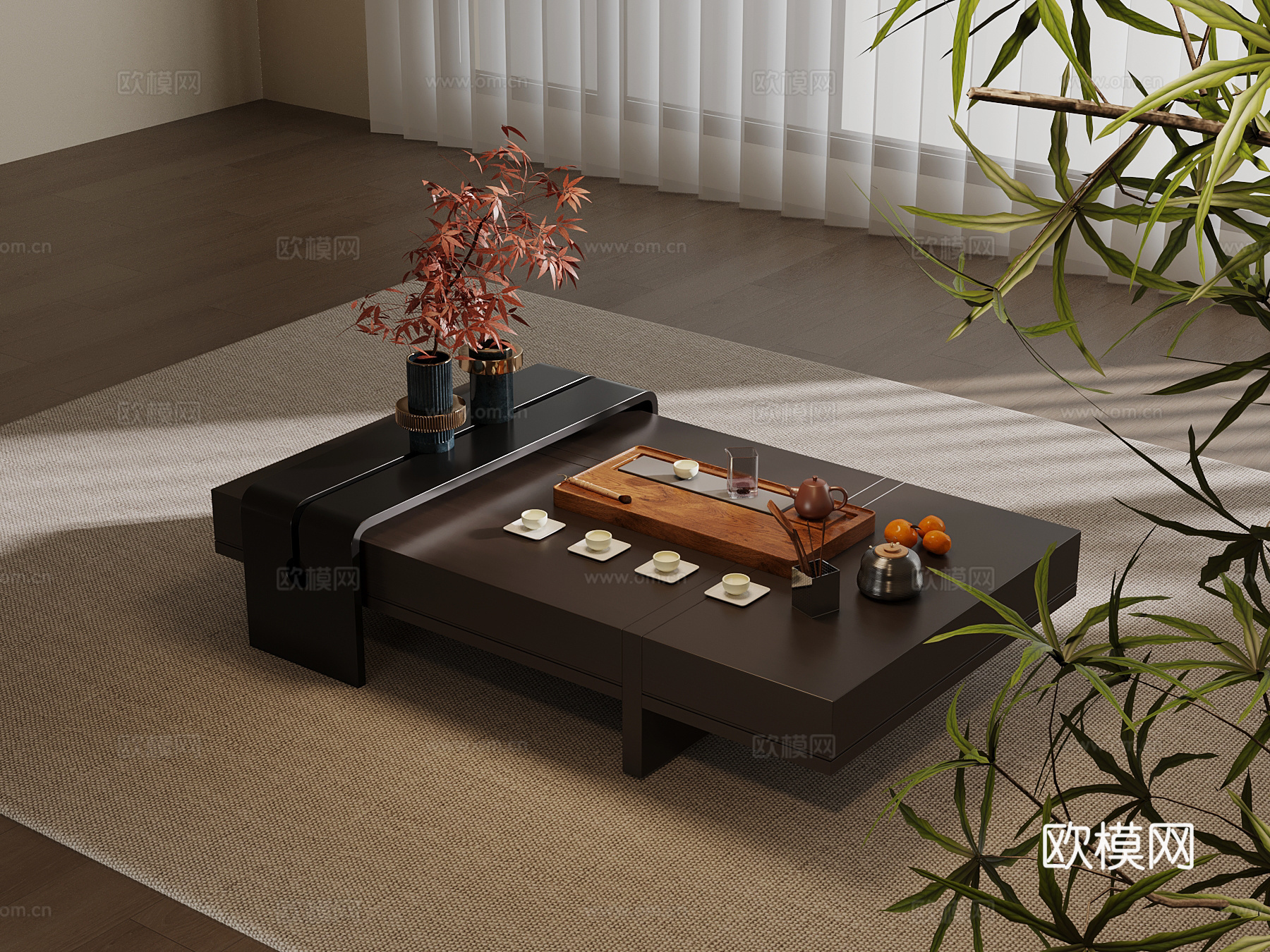 新中式茶几su模型