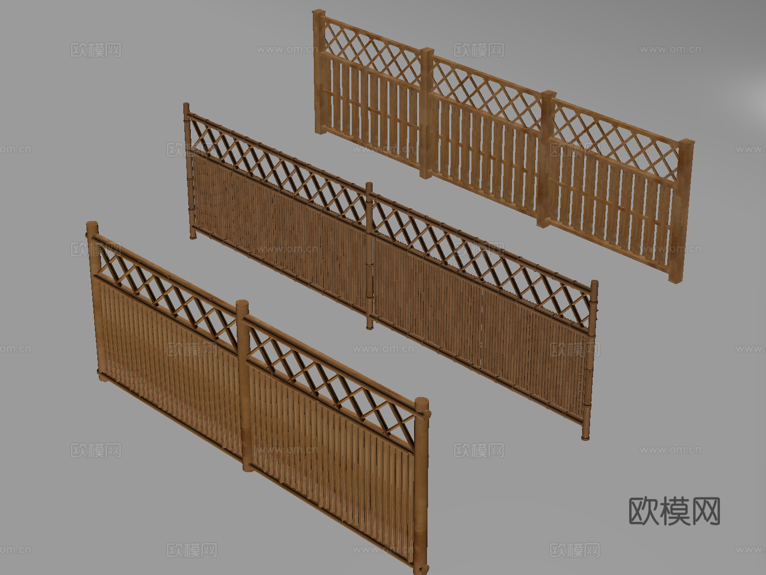 新中式栅栏 围栏护栏 木栅栏 篱笆围墙su模型
