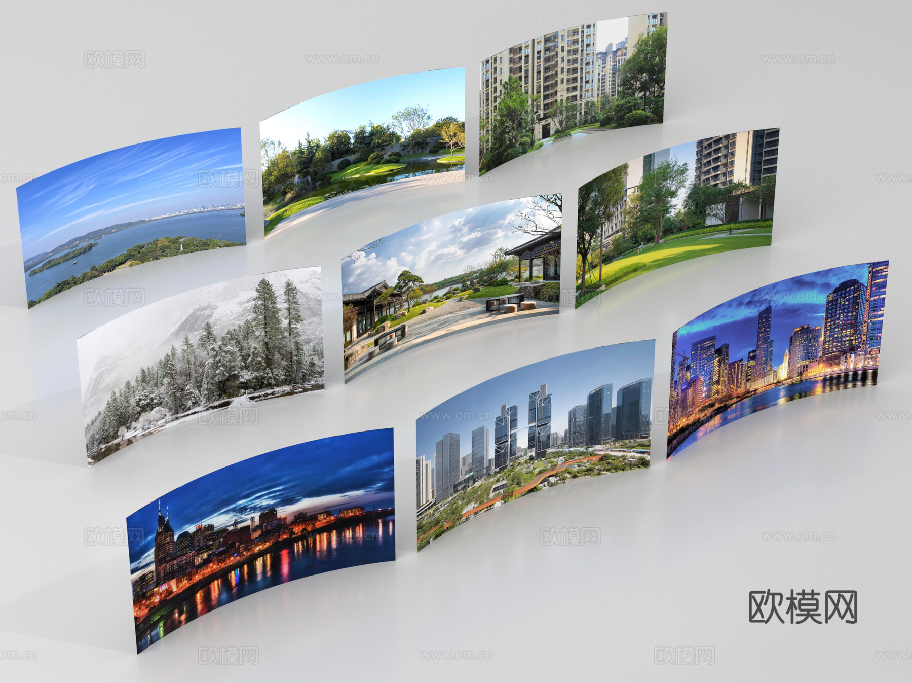 现代环绕背景 户外背景 城市植被环绕背景su模型下载（渲染图1）