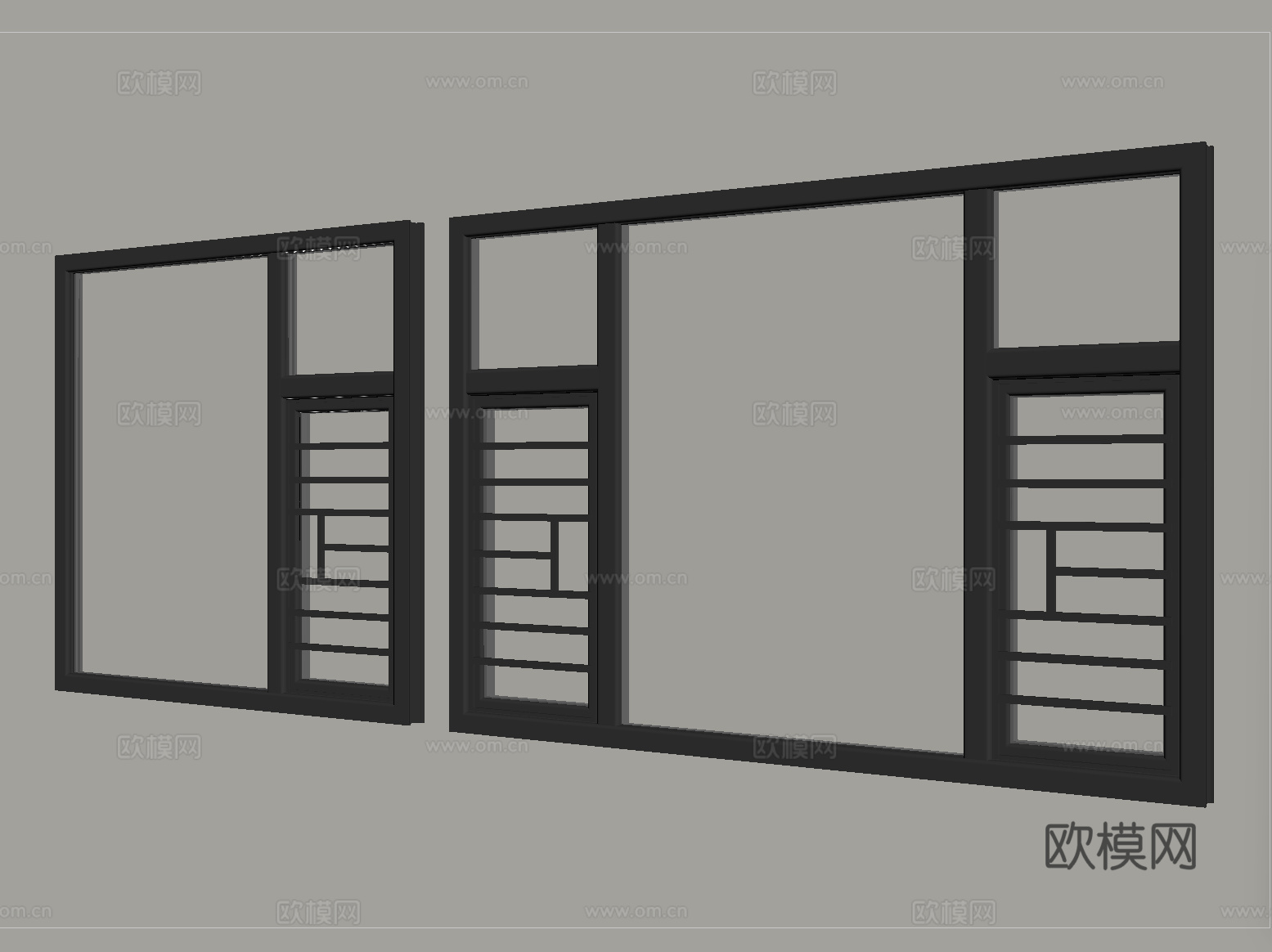 现代窗户组合 平开窗 阳台窗su模型