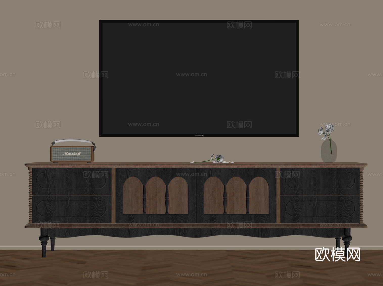 法式复古风电视柜 矮柜su模型下载（渲染图2）