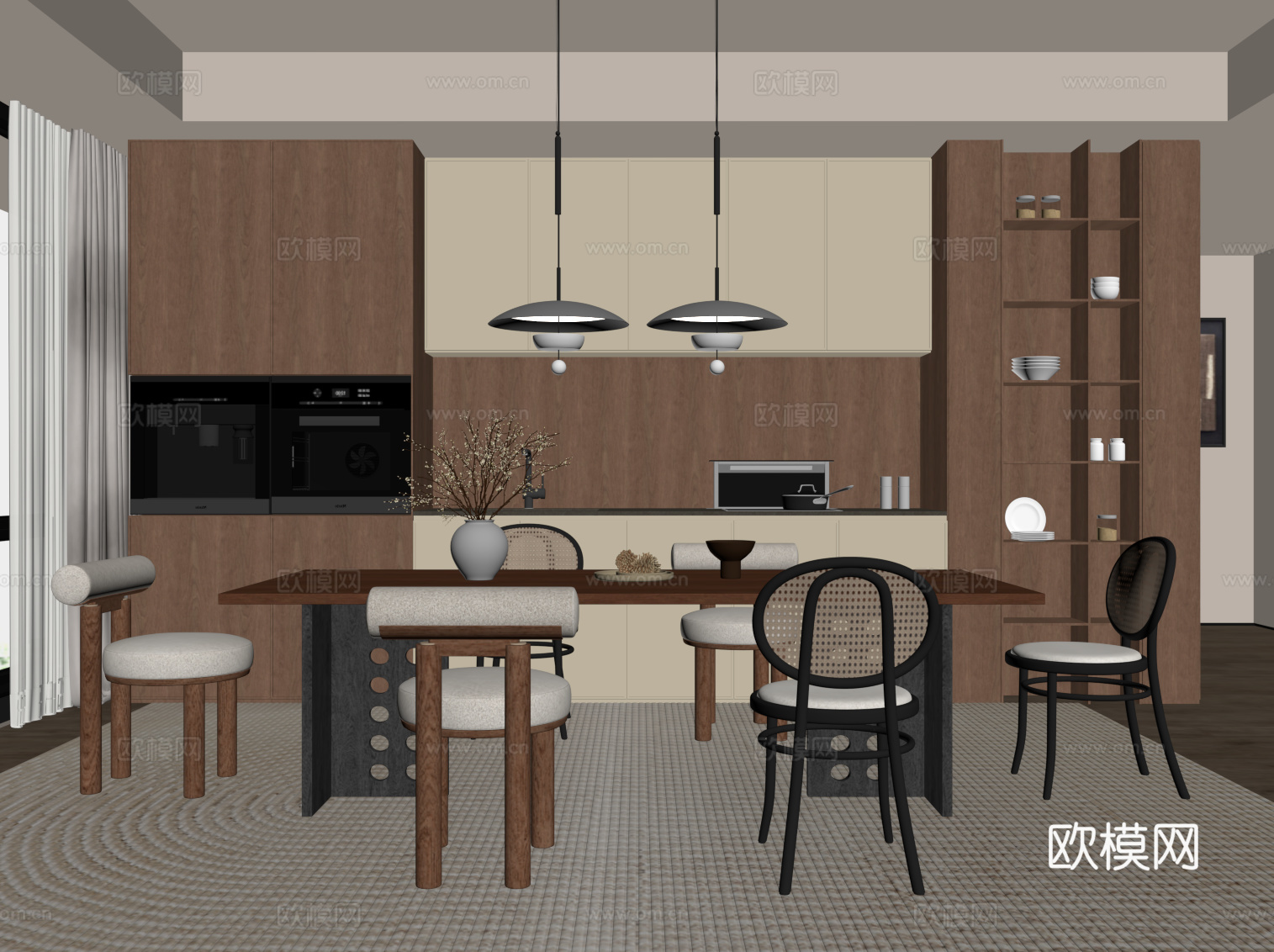 中古风餐厅su模型